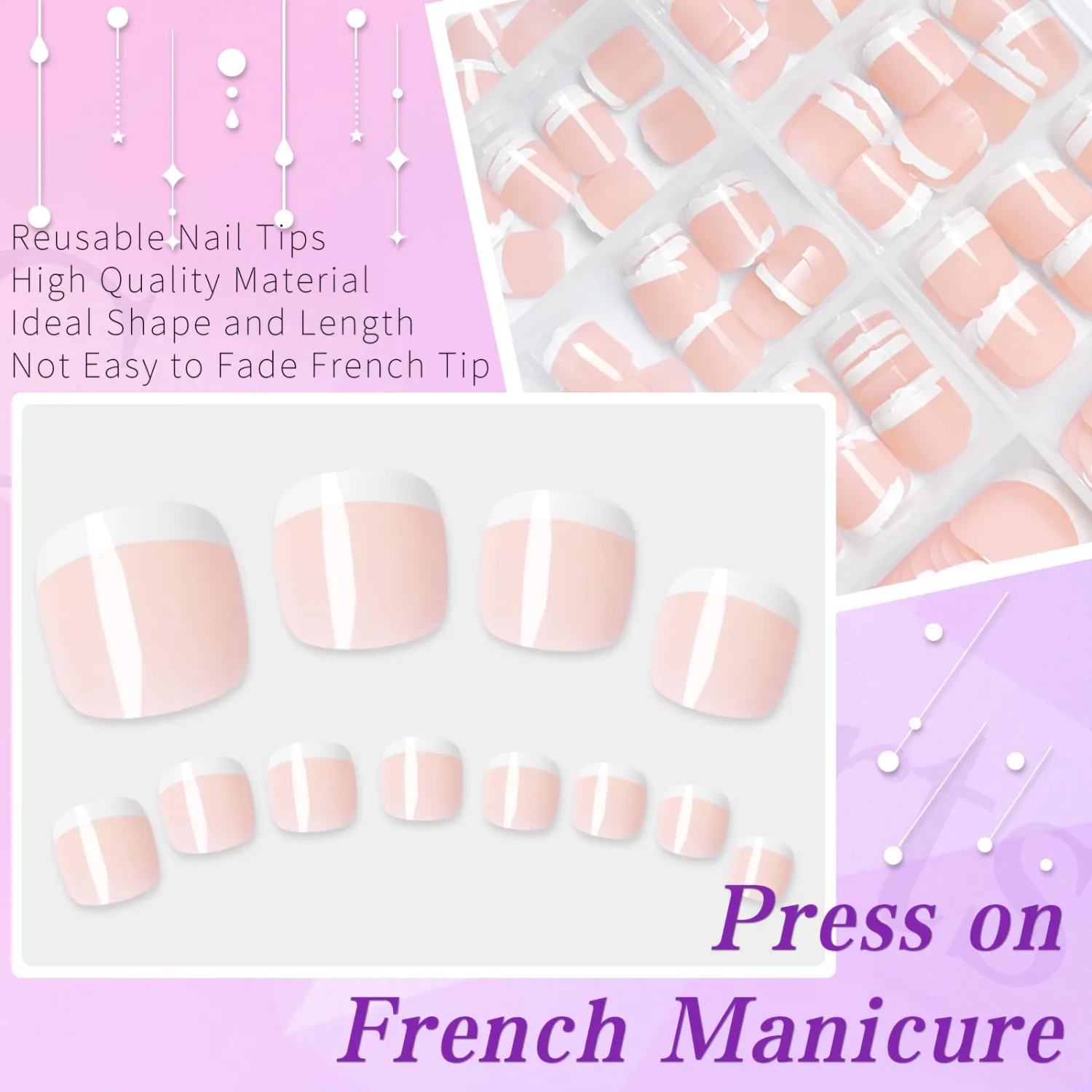 240pc Press on Toenails for Women Toe Press on Nails French Tip Toe Nail Press ons with Adhesive Tabs, Glue on Fake Toe Nail Tips False Acrylic Toenails Press ons Artifitial Fake Toenails