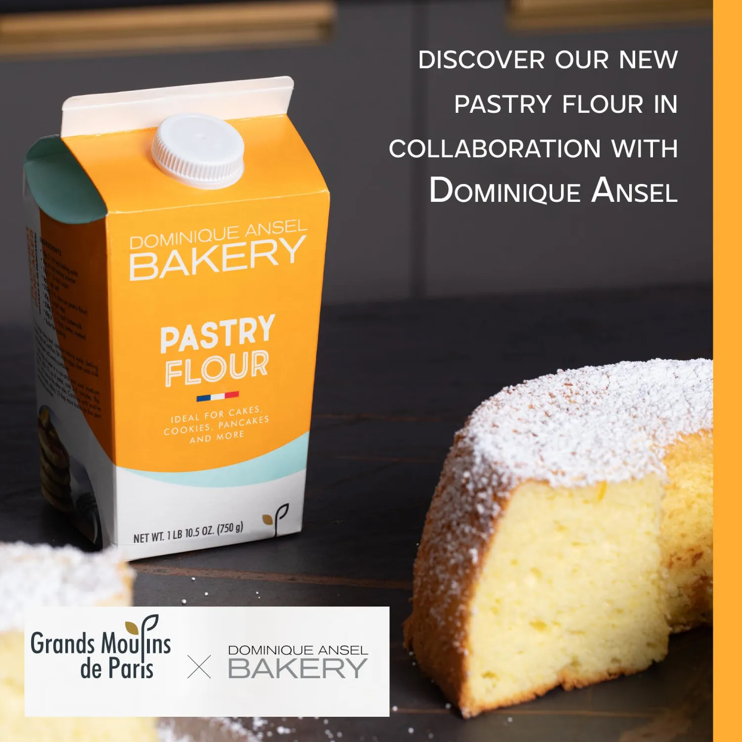 Fine French Pastry Flour, 2 Pack, by Dominique Ansel & Grands Moulins De Paris, T55 Soft White Wheat Flour From France, Ideal for Baking Pancakes, Sponge Cakes and Light and Airy Pastries, 1.65lb Carton, Pack of 2