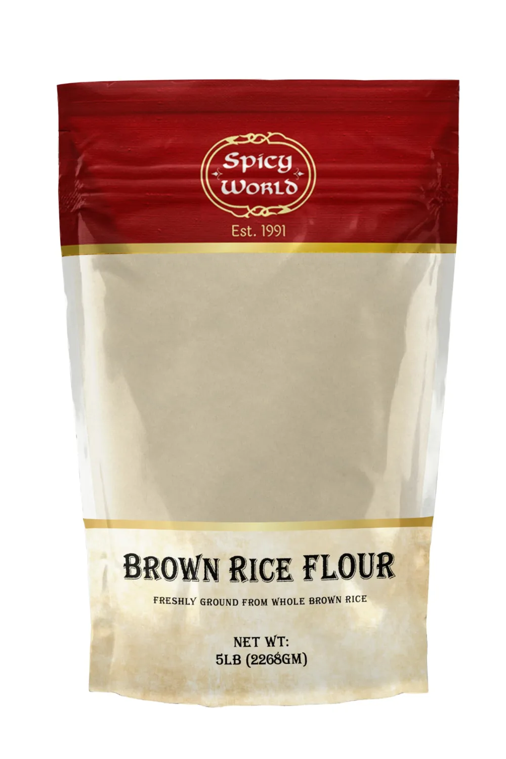 Spicy World Brown Rice Flour 5 LB Bulk | Resealable Bag | USA Grown, Fine Ground Flour for Baking and Cooking | Premium All-Natural Rice Powder | Rich Source of Fiber