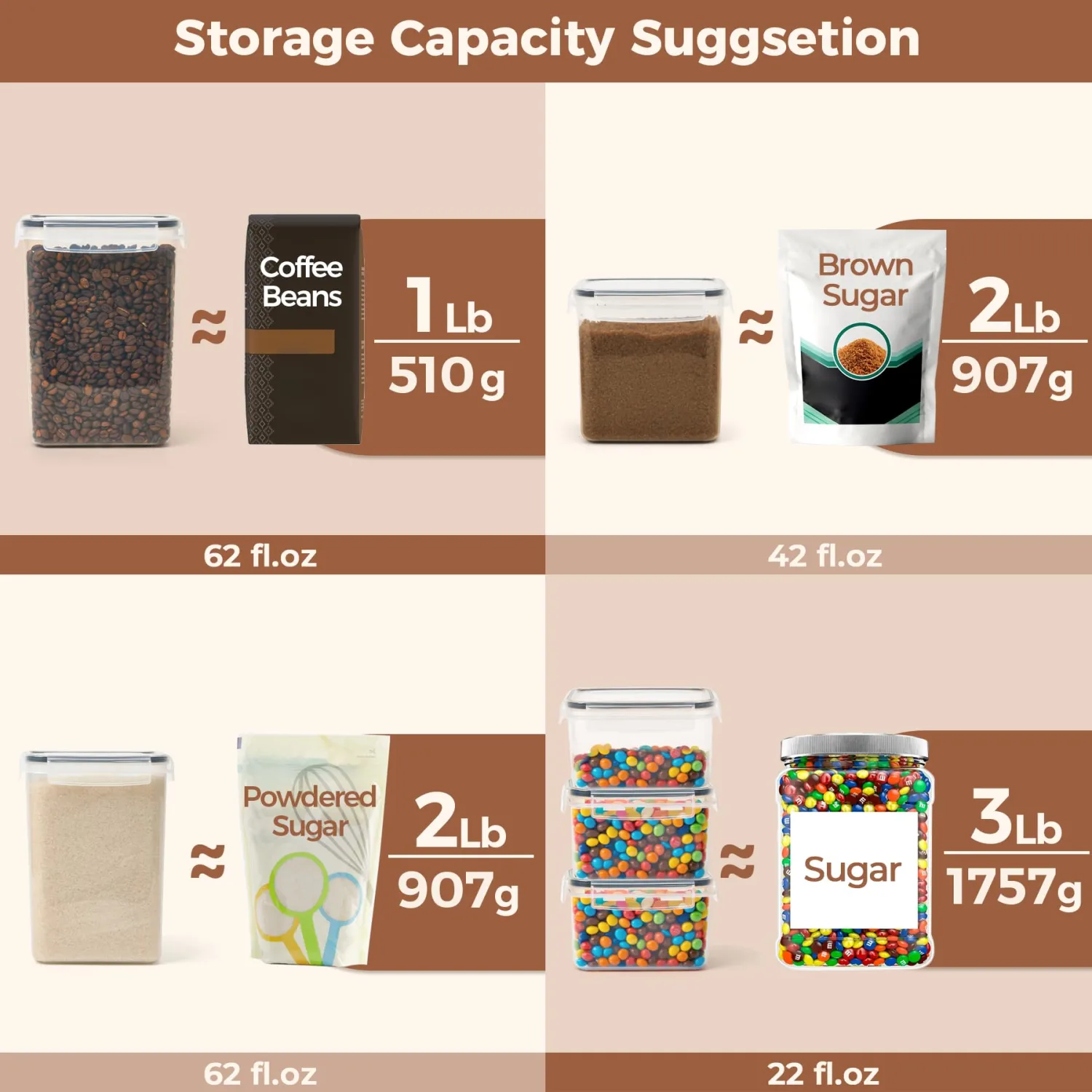 ComSaf Food Storage Containers with Lids Set of 3 (2L/62oz) (1.4L/42oz) (0.8L/22oz), Airtight Food Storage Containers, Plastic Canisters Sets for Kitchen, Pantry Organizers for Sugar, Cereal and Snack
