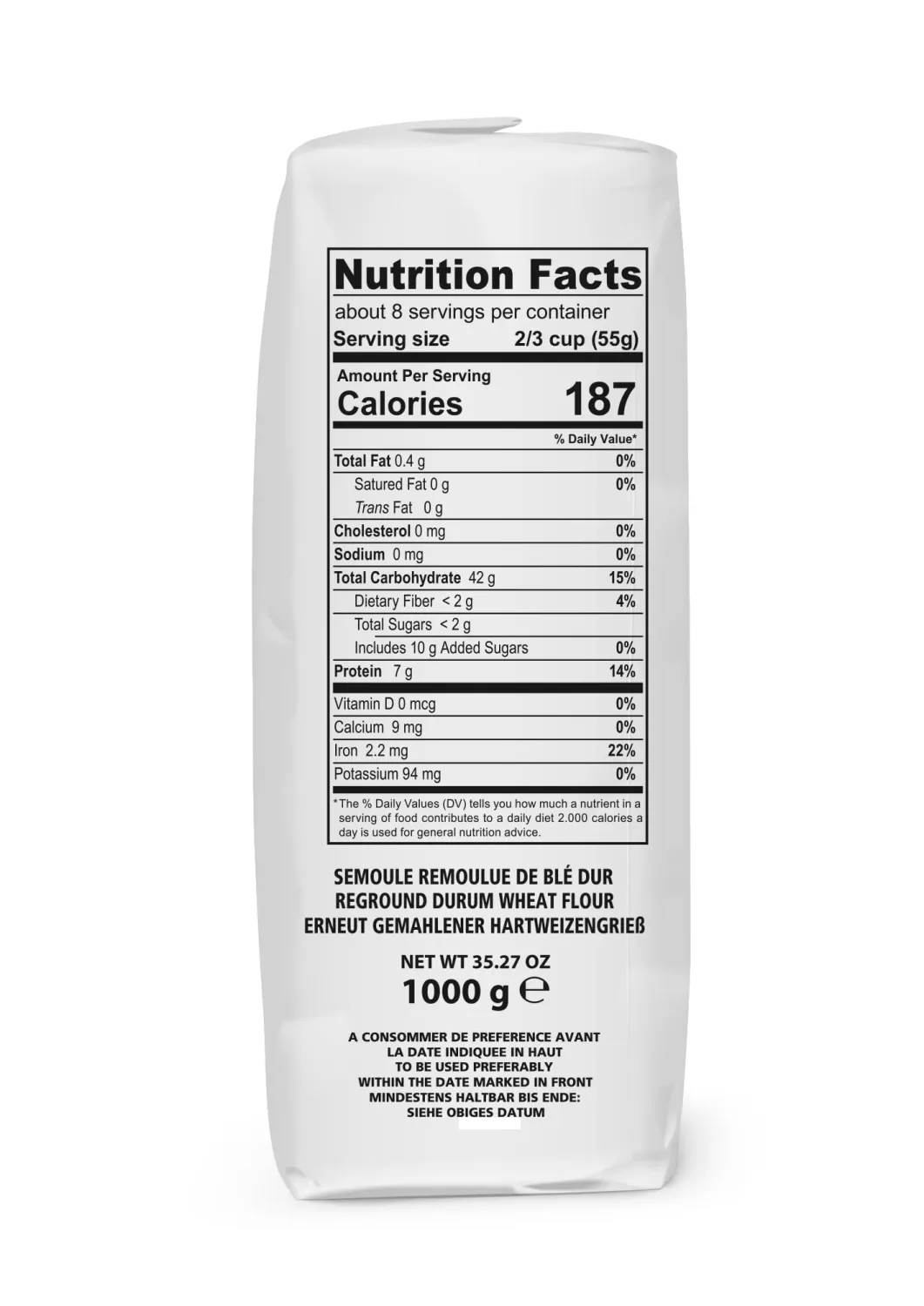 Semola Flour, Finer Ground Semolina Rimachinata for Fresh Pasta, Bread, Gnocchi (Finer Ground, Non-GMO, Product of Italy) 2.2 Lb.