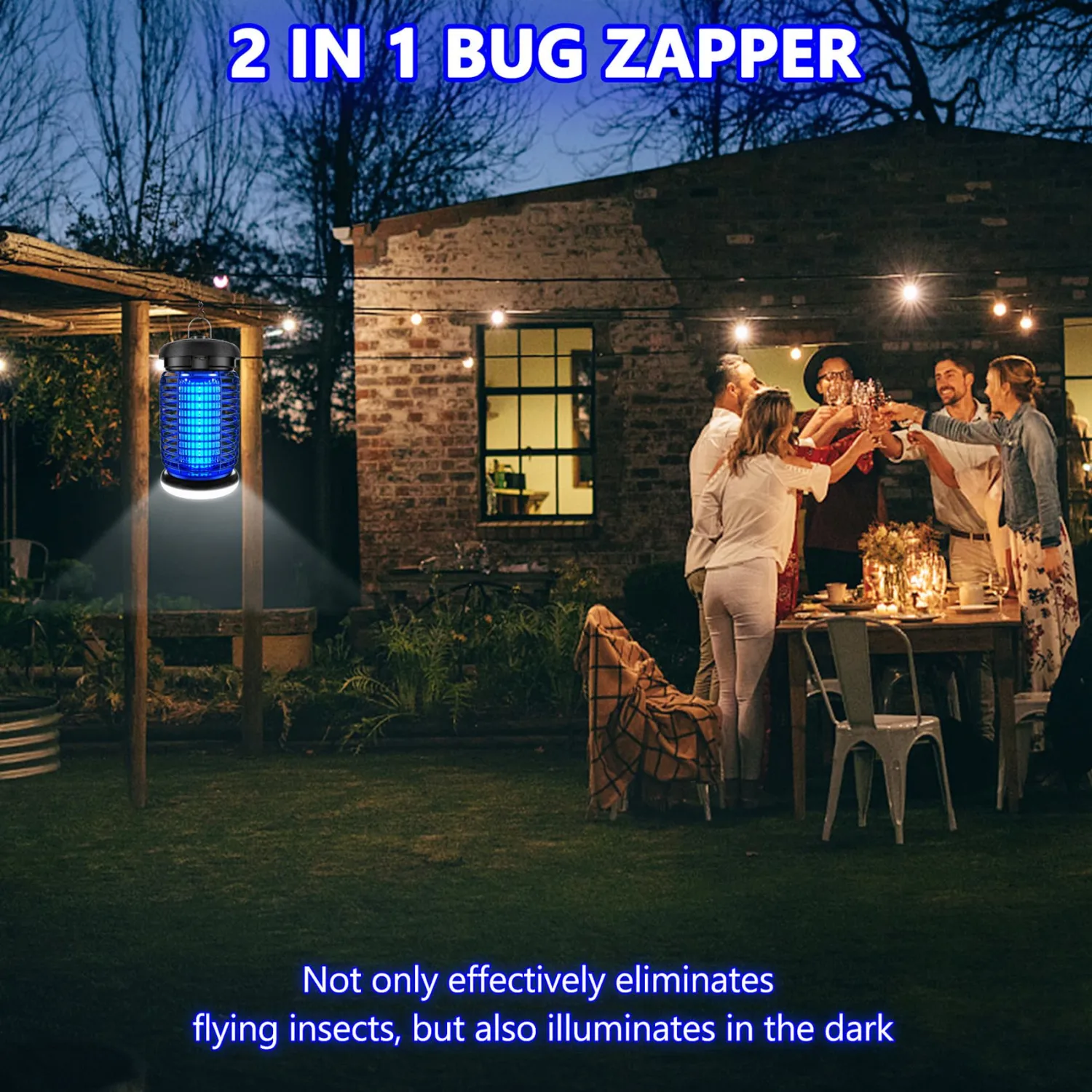 Bug Zapper Outdoor & Indoor with LED Light - IPX4 Waterproof Mosquito Killer, Electric Fly Trap for Outside, Patio, Yard, Garage - Hanging Insect Catcher, High Voltage, Replaceable Bulbs