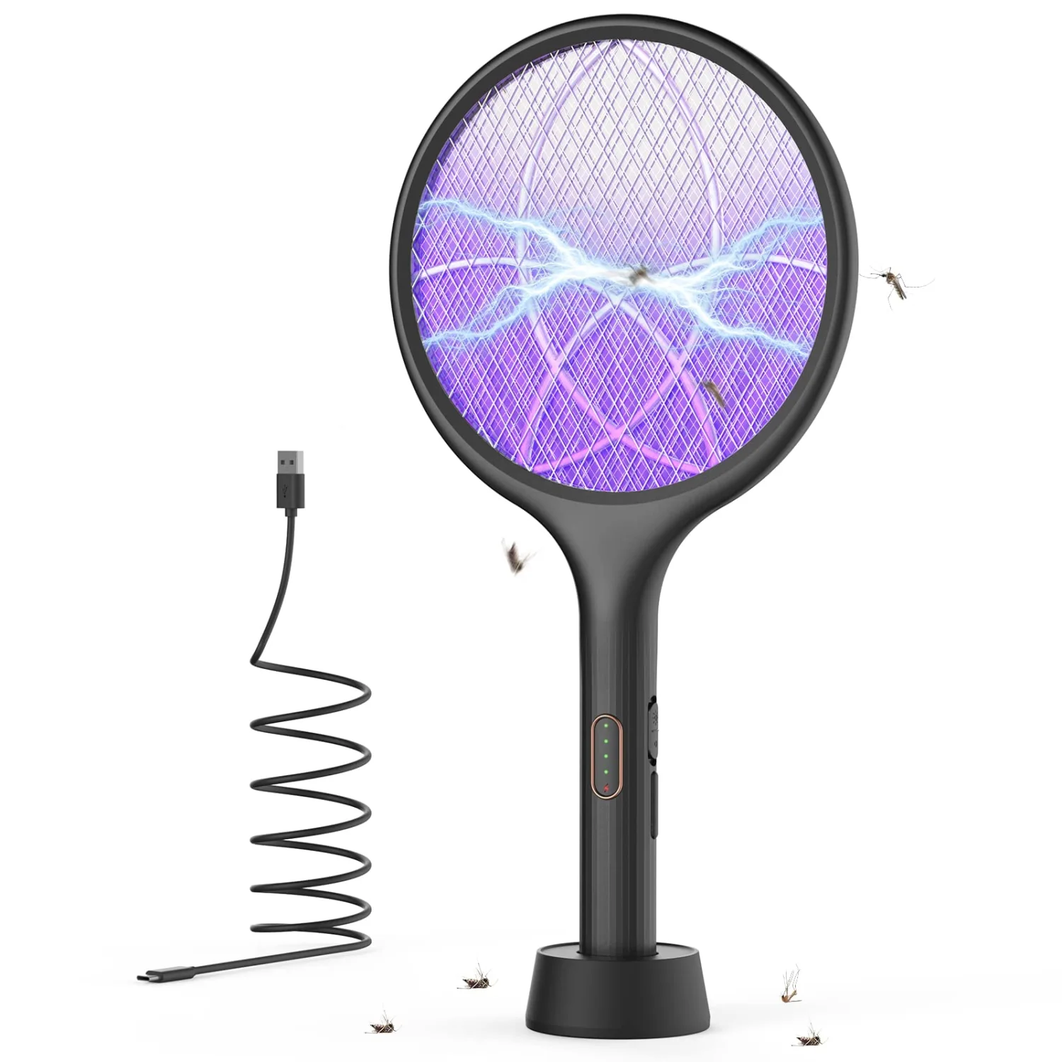 YISSVIC Electric Fly Swatter 4000V Bug Zapper Racket Dual Modes Mosquito Killer with Purple Mosquito Light Rechargeable for Indoor Home Office Backyard Patio Camping
