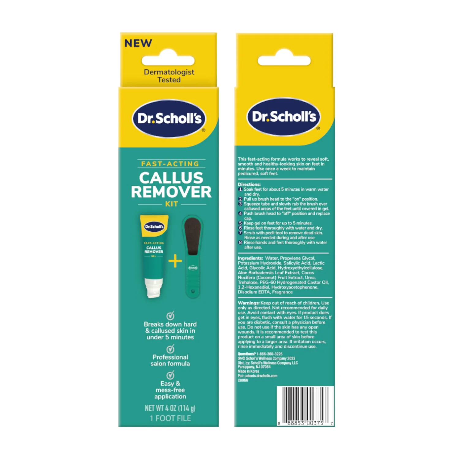 Dr. Scholl's Fast Acting Callus Remover Gel Kit, Hard Skin Removal, Smooth Soft Feet in Minutes, Salon Professional Formula, Mess Free Application, Exfoliating Foot File Pedicure Tool Included