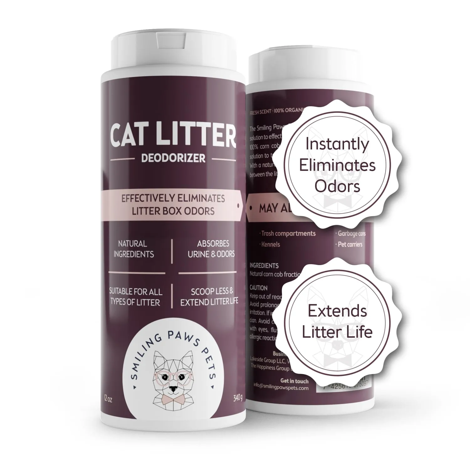Smiling Paws Pets Organic Cat Litter Deodorizer - Kitty Litter Deodorizer, Box Scent Remover, and Moisture Absorber - Keeps Litter 100% Fresh - 3-in-1 Pet Odor Eliminator and Neutralizer
