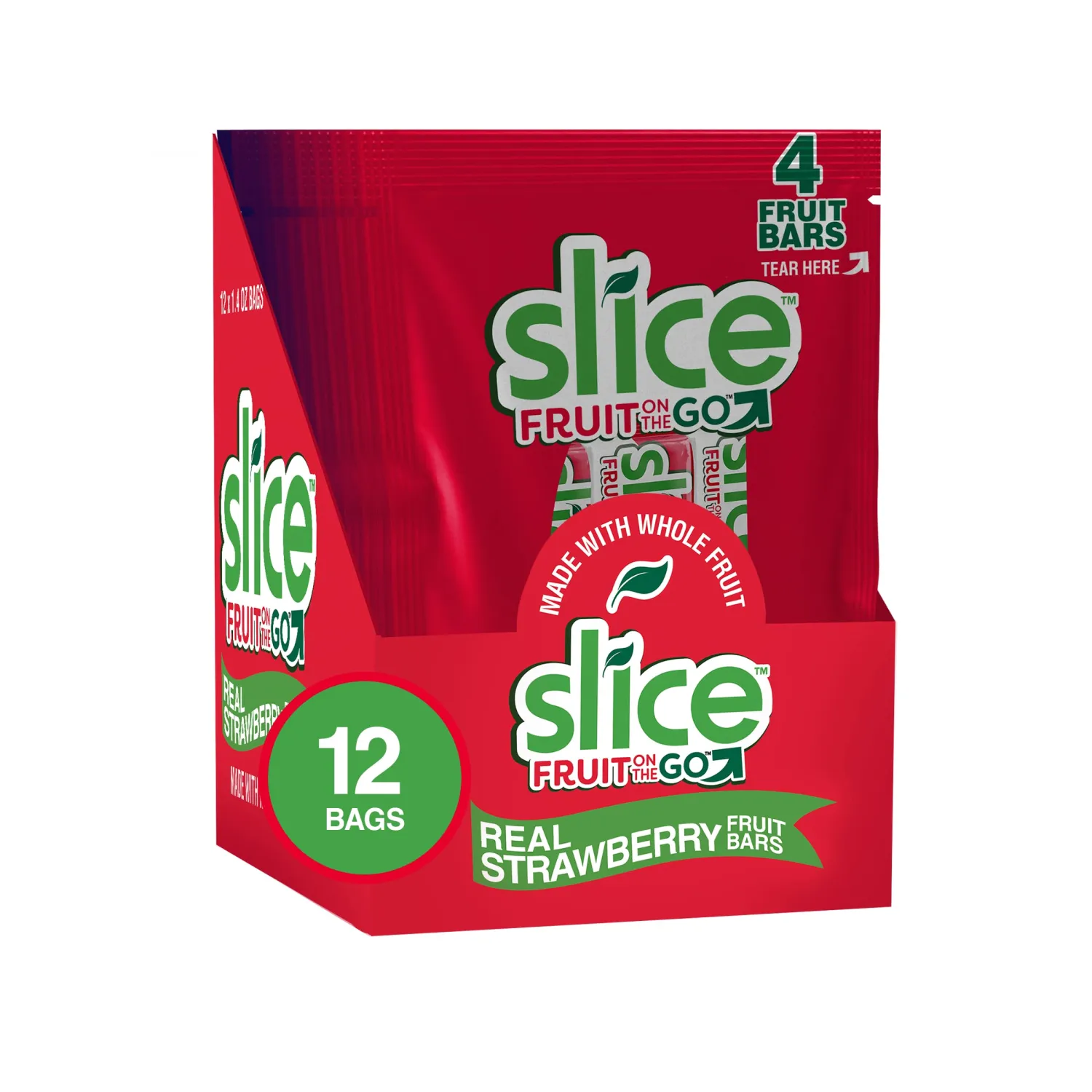 SLICE Fruit Bars, Strawberry, Vegan, Bulk Pack, Gluten-Free, Fat-Free, Natural Flavors & Colors, Perfect On-The-Go Snack, 12 packs of 4 0.35 Ounce Bars (48 Total)