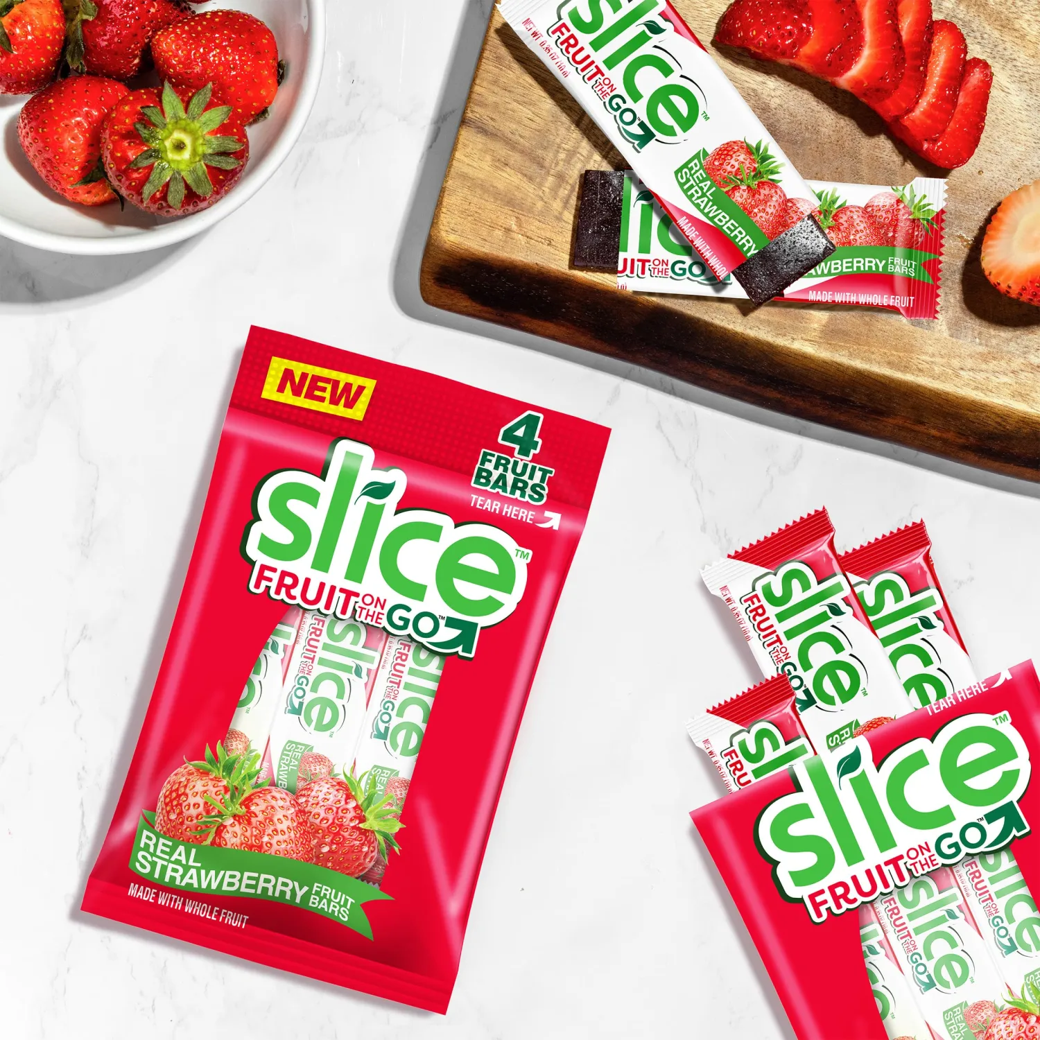 SLICE Fruit Bars, Strawberry, Vegan, Bulk Pack, Gluten-Free, Fat-Free, Natural Flavors & Colors, Perfect On-The-Go Snack, 12 packs of 4 0.35 Ounce Bars (48 Total)