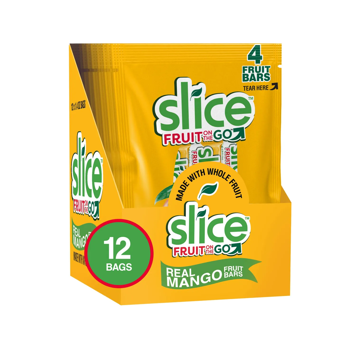 SLICE Fruit Bars, Mango, Vegan, Bulk Pack, Gluten-Free, Fat-Free, Natural Flavors & Colors, Perfect On-The-Go Snack, 12 packs of 4 0.35 Ounce Bars (48 Total)