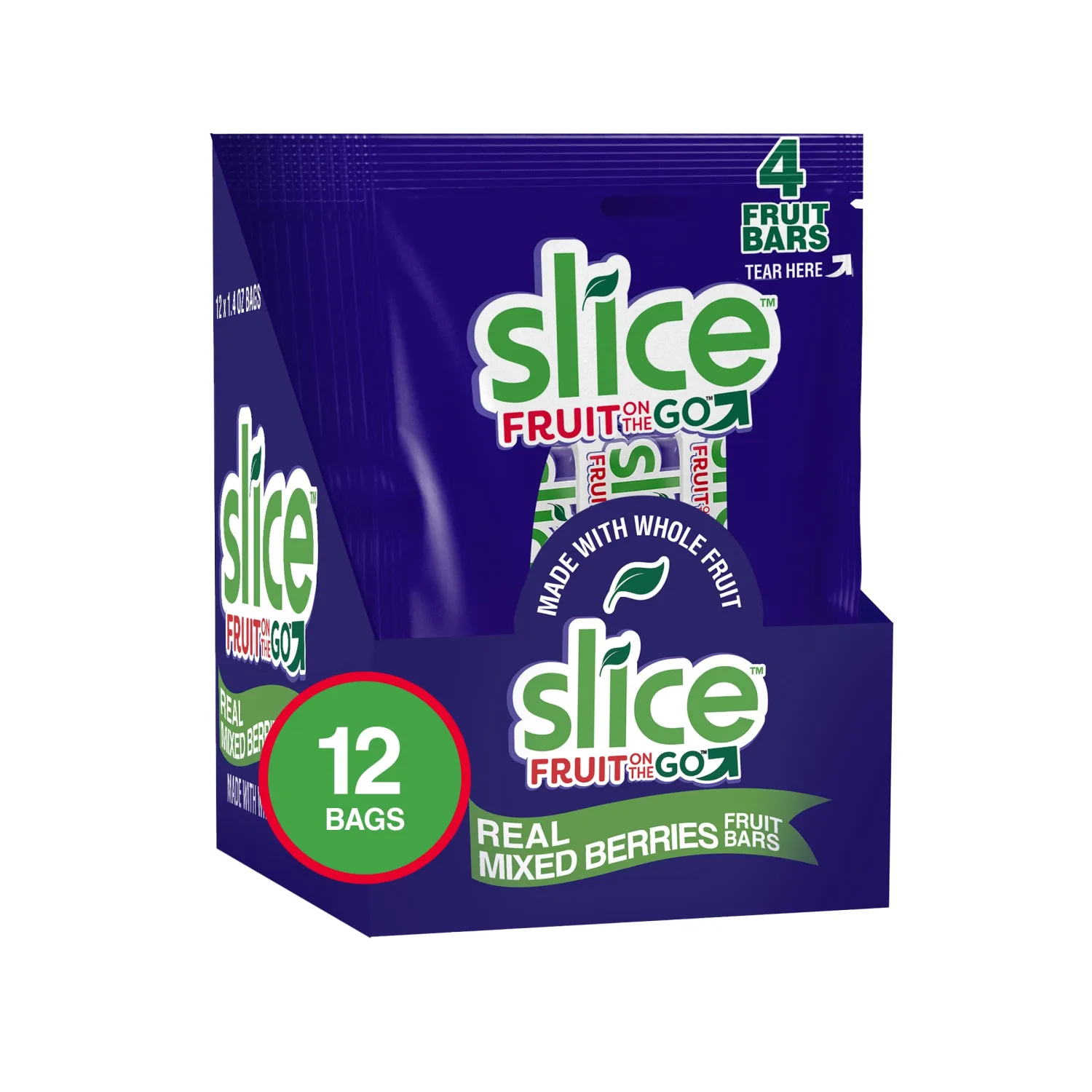 SLICE Fruit Bars, Mixed Berries, Vegan, Bulk Pack, Gluten-Free, Fat-Free, Natural Flavors & Colors, Perfect On-The-Go Snack, 12 packs of 4 0.35 Ounce Bars (48 Total)