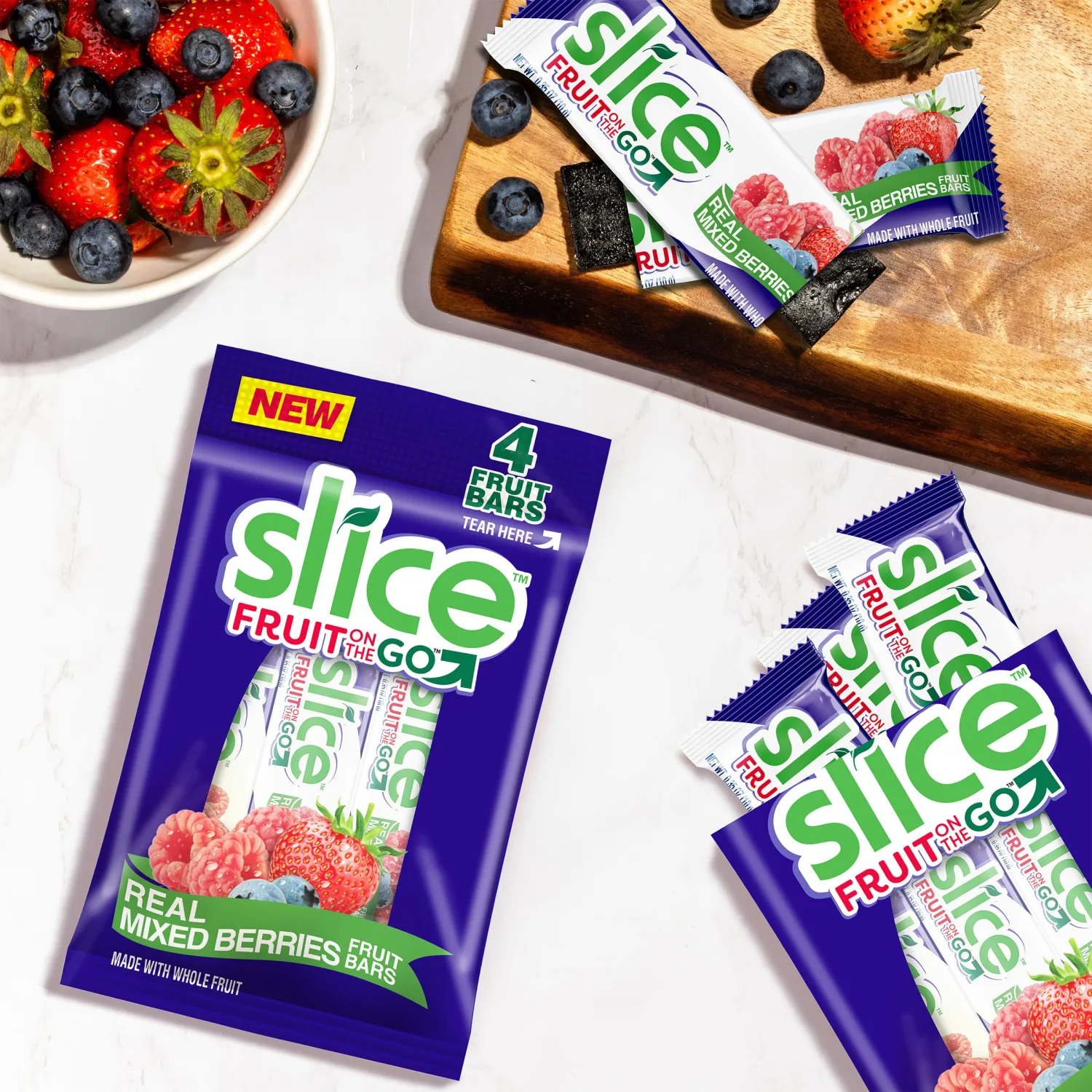 SLICE Fruit Bars, Mixed Berries, Vegan, Bulk Pack, Gluten-Free, Fat-Free, Natural Flavors & Colors, Perfect On-The-Go Snack, 12 packs of 4 0.35 Ounce Bars (48 Total)