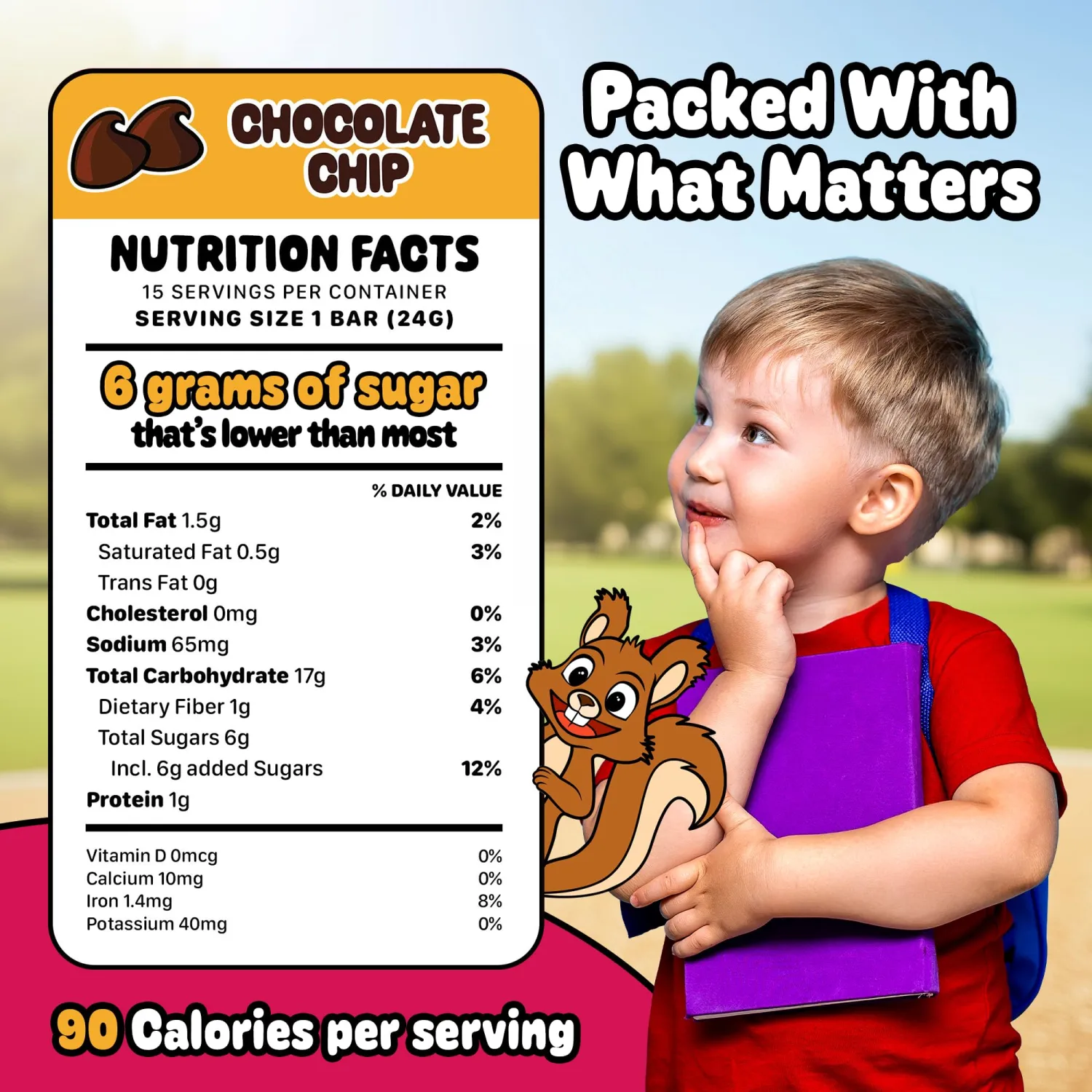 Snakkidz Organic Chewy Granola Bars for Kids, Allergen-Free, Nut-Free, Gluten-Free, Low Sugar Snack Bars Made with Avocado Oil, Individually Wrapped, School Lunch Snacks, Bulk Pack of 15, Chocolate Chip