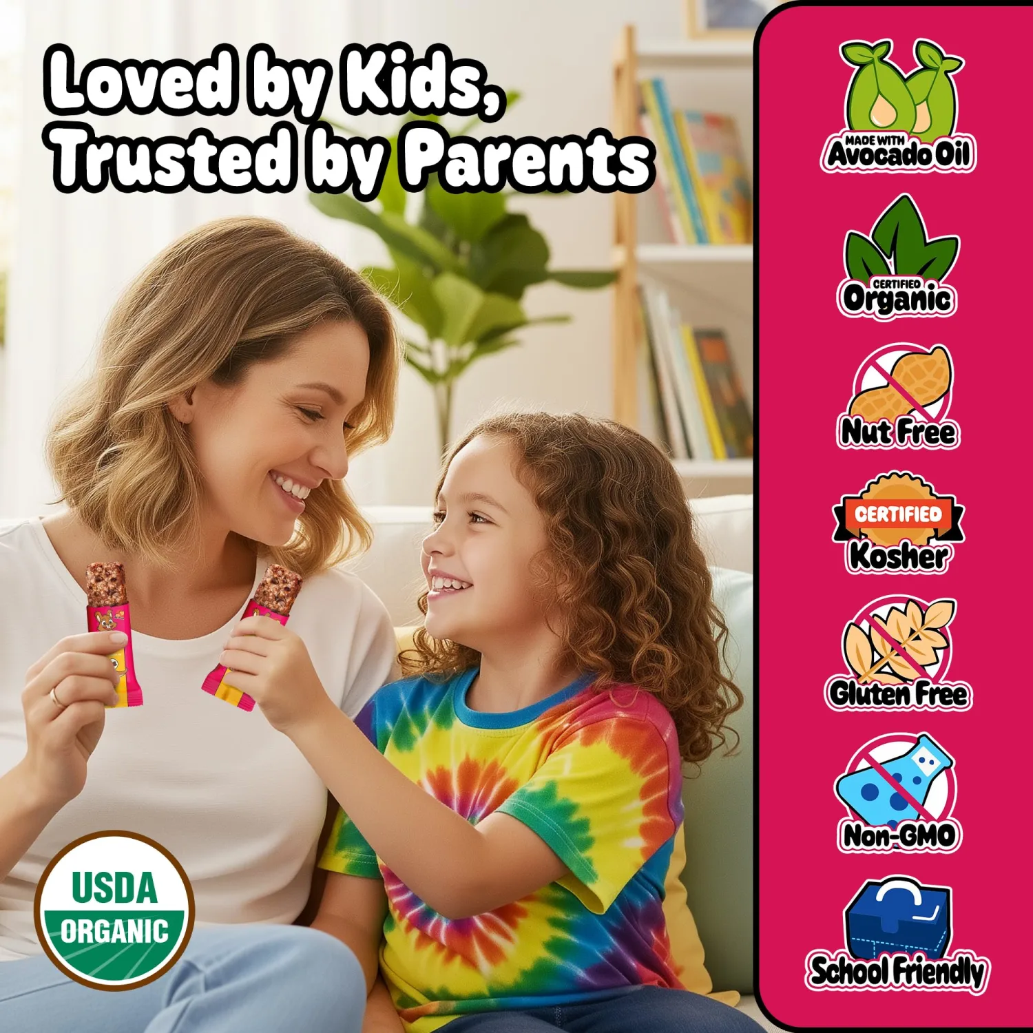 Snakkidz Organic Chewy Granola Bars for Kids, Allergen-Free, Nut-Free, Gluten-Free, Low Sugar Snack Bars Made with Avocado Oil, Individually Wrapped, School Lunch Snacks, Bulk Pack of 15, Chocolate Chip