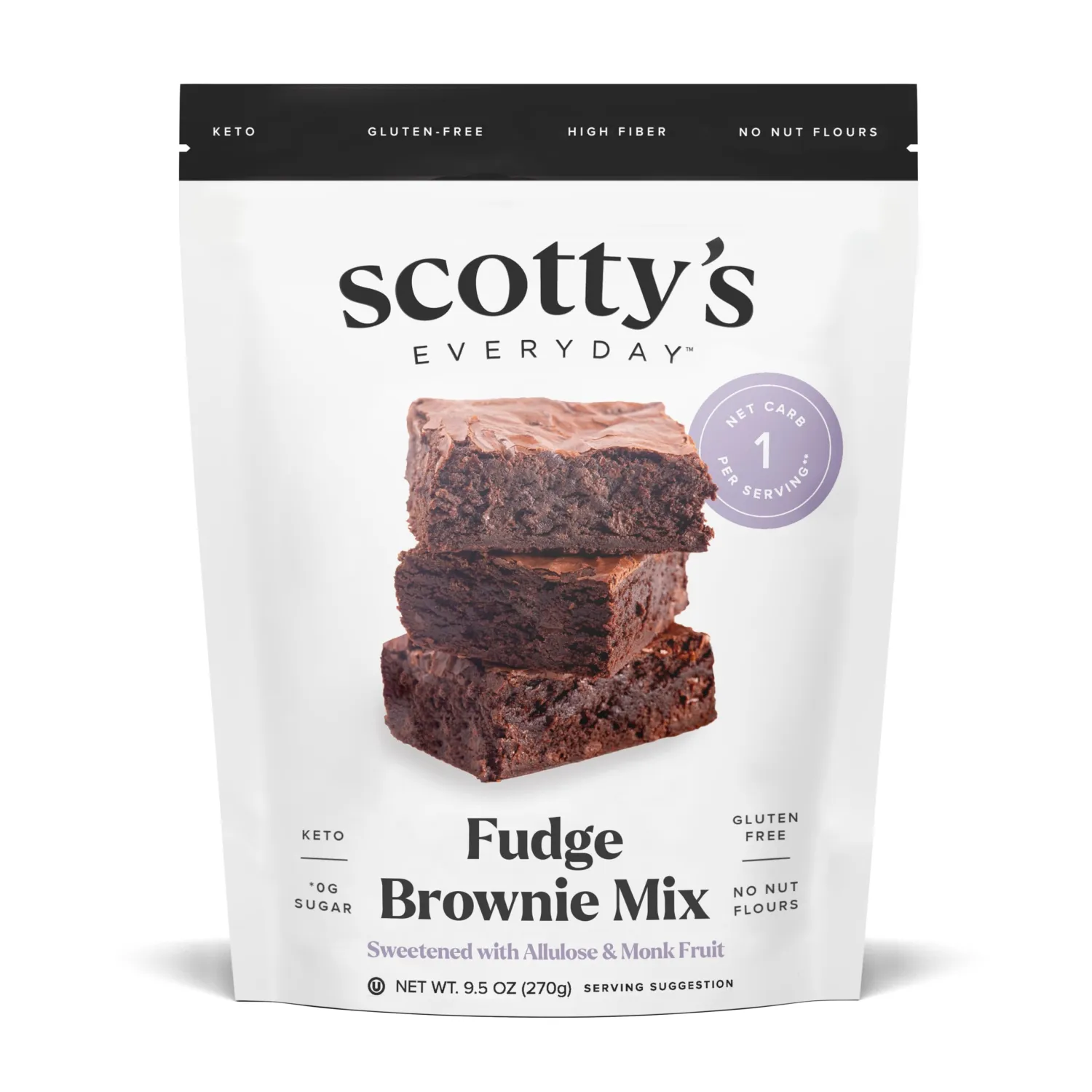 Scotty's Everyday - Keto Fudge Brownie Mix - 1g Net carbs, 0g Added Sugar, Gluten-Free, High Fiber - No Nut Flours - 9.05oz, Pack of 1