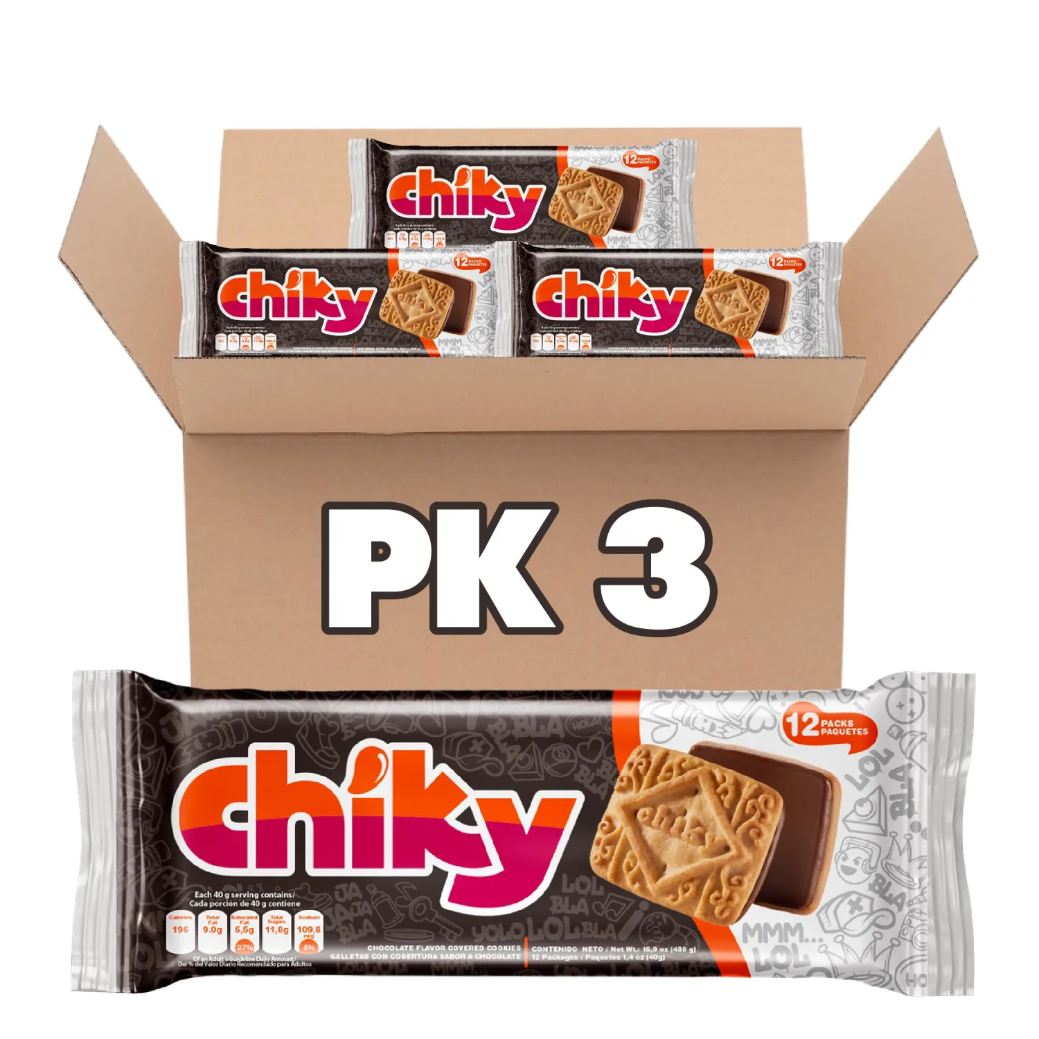 Chiky Chocolate Fudge Cookies, Crunchy & Sweet, Smooth Cream Center, Crispy Texture That Melts In Every Bite, 16.9 ounces, 1 Box contains 3 Bags, each with 12 Individual Packs.