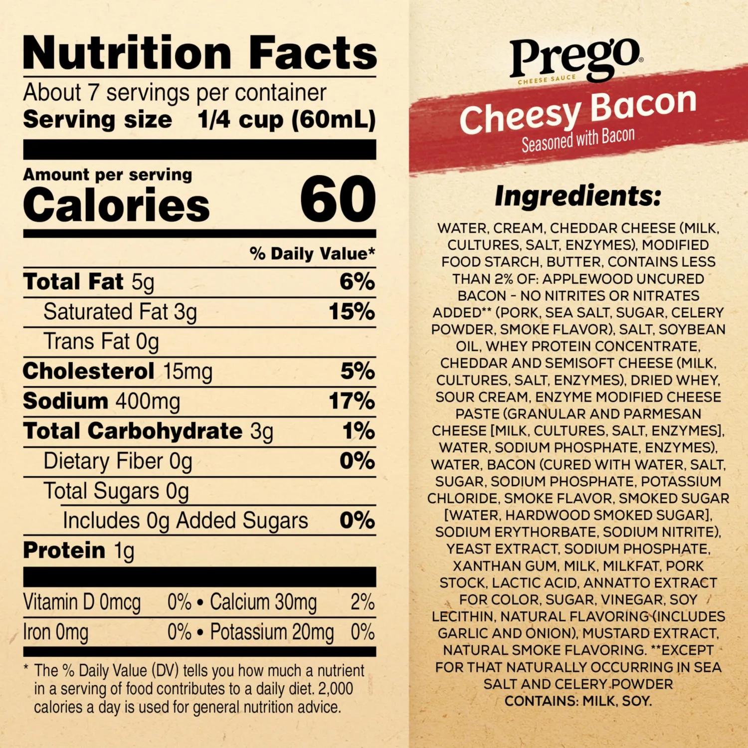 Prego Cheesy Bacon Cheddar Cheese Sauce, 14.5 oz Jar