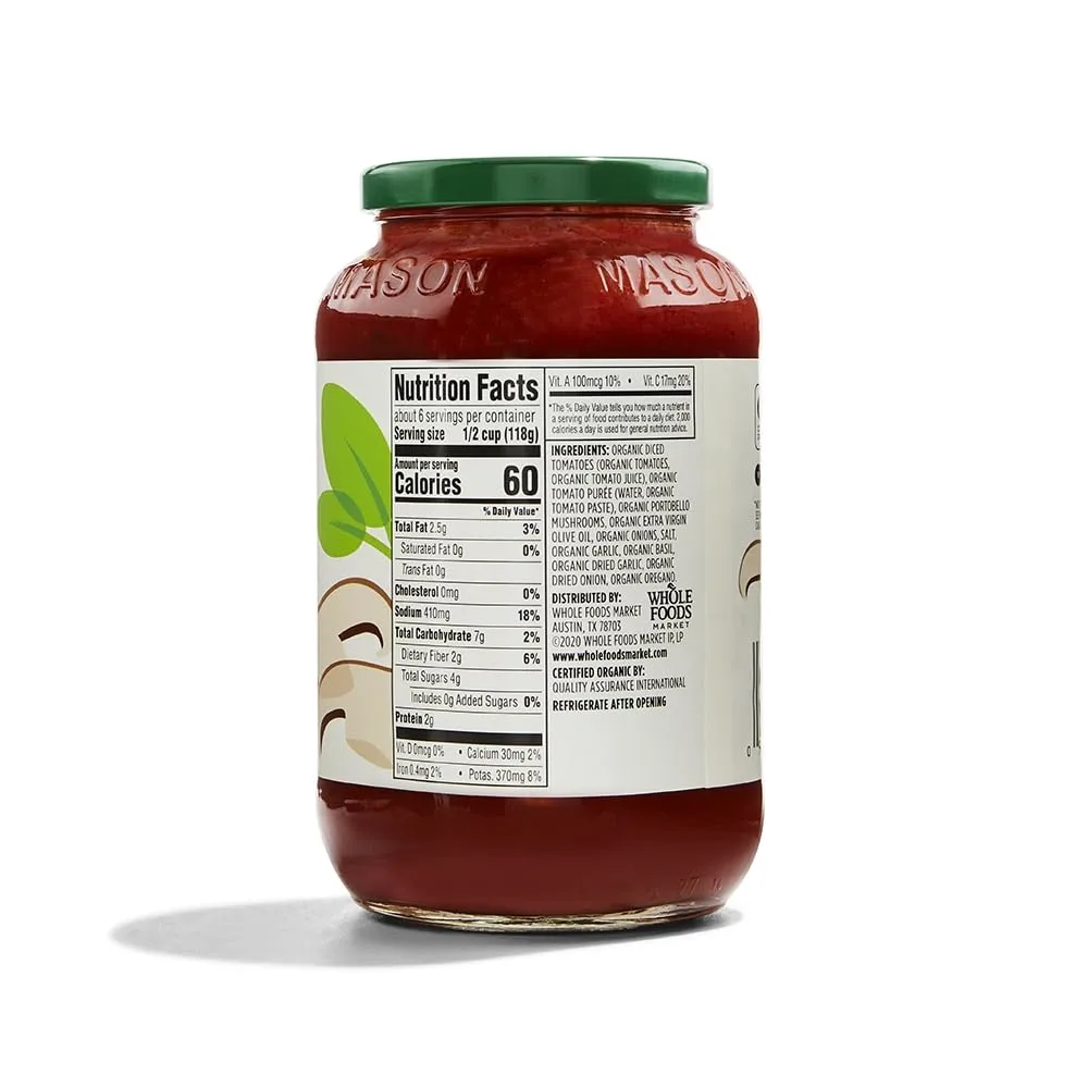 365 by Whole Foods Market, Organic Portobello Mushroom Pasta Sauce, 25 Ounce