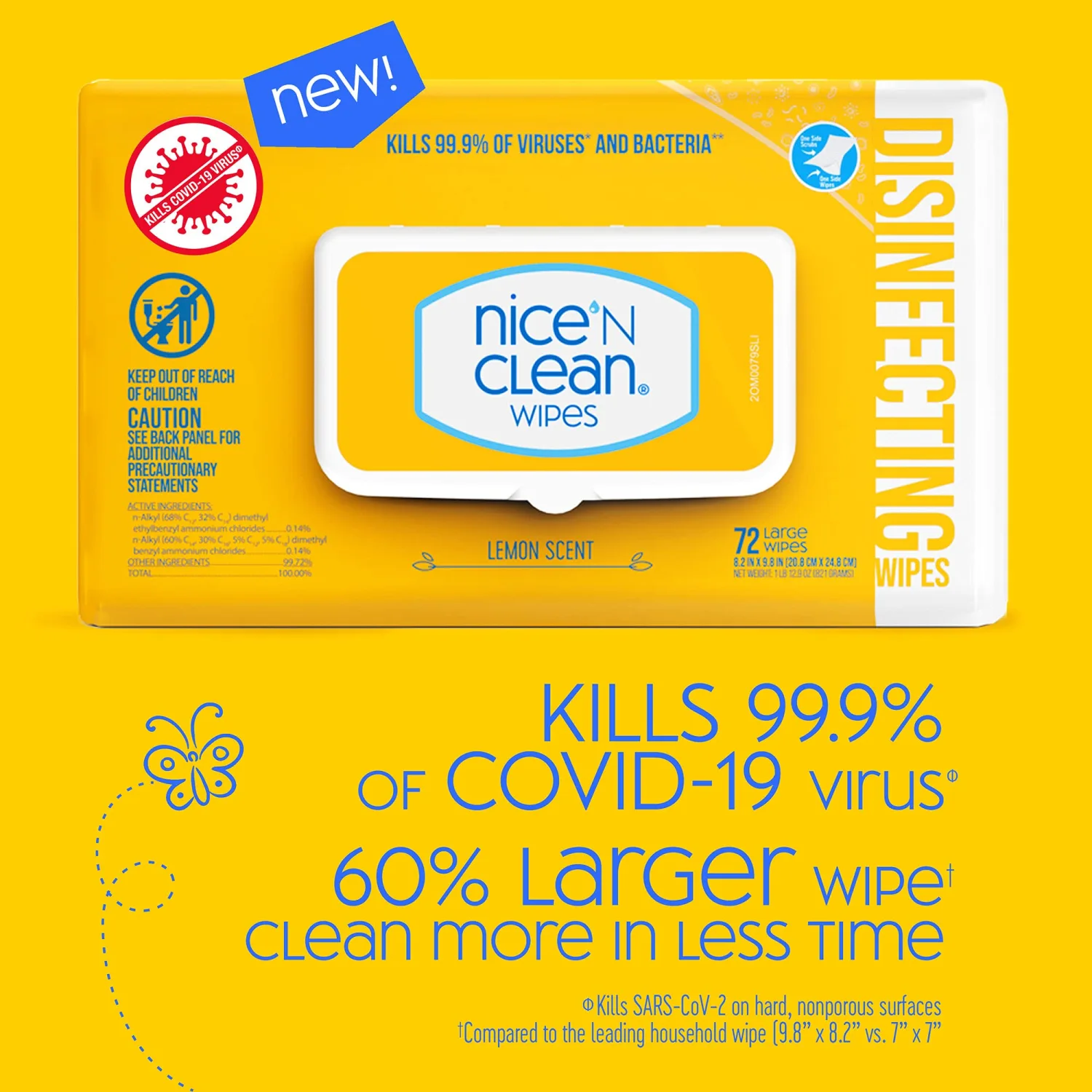 Nice 'N Clean Disinfecting Surface Wipes 72ct | Cleans & Disinfects Home & Kitchen Surfaces | Lemon Scent