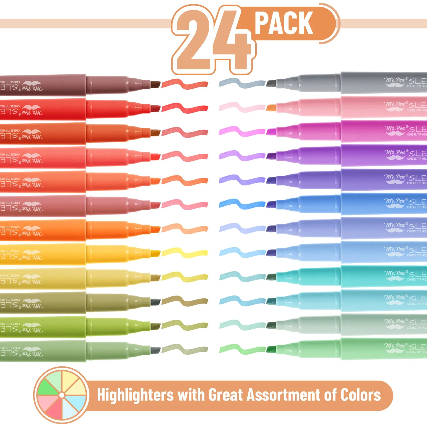 Mr. Pen- Pastel Highlighters, 24 Pack, Chisel Tip, Colorful, Cute Highlighters Assorted Colors, Quick Drying, Smear Resistant