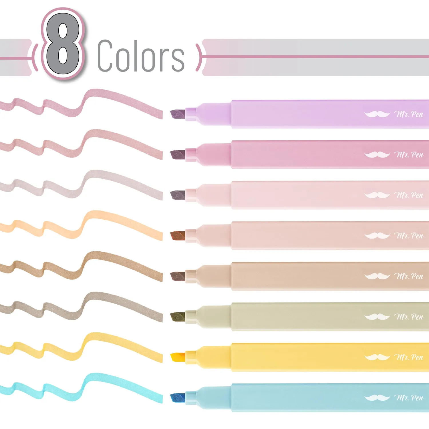 Mr. Pen- Aesthetic Highlighters, 8 pcs, Chisel Tip, Neutral Colors, Cute Highlighters Assorted Colors