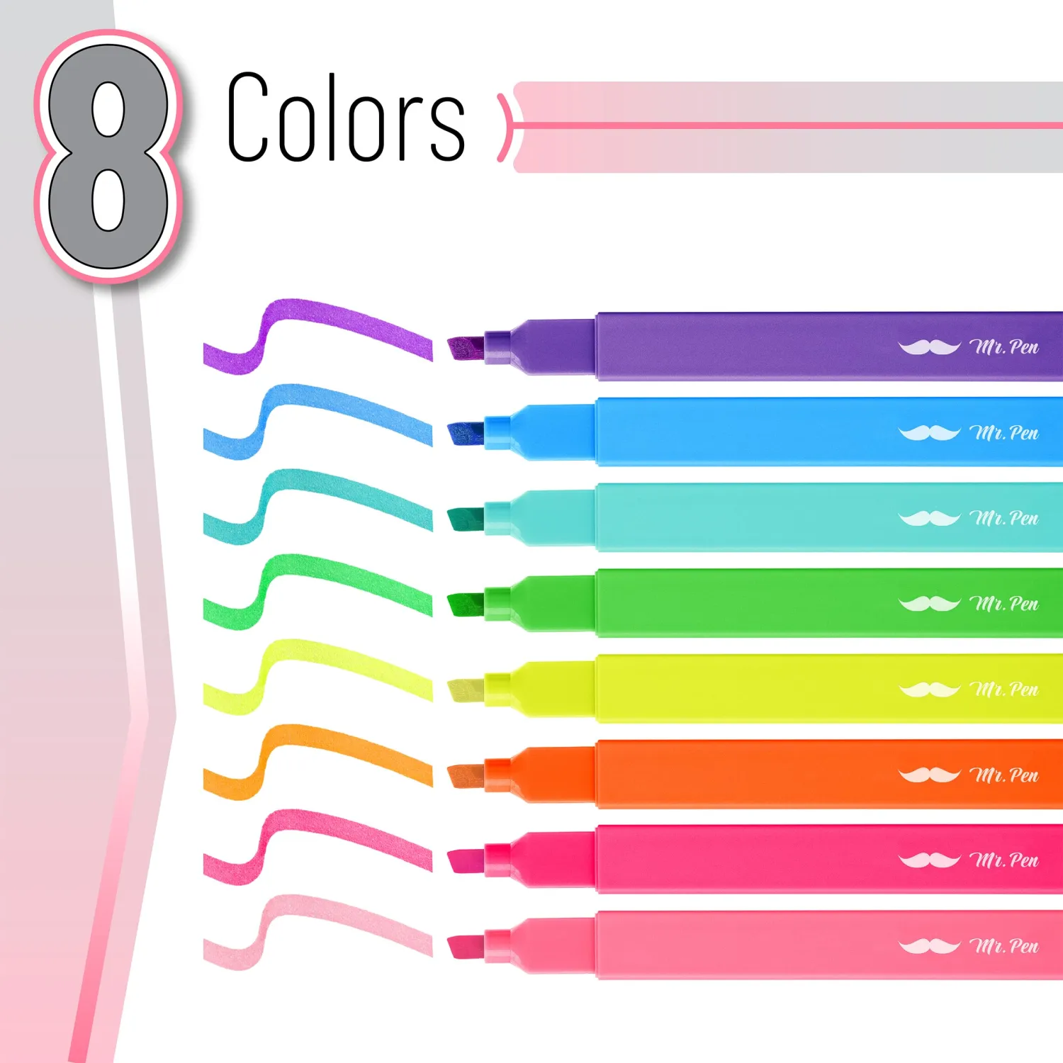 Mr. Pen- Aesthetic Highlighters, 8 pcs, Chisel Tip, Vibrant Colors, Fluorescent Highlighters Assorted Colors, Bible Highlighters and Pens No Bleed, No Bleed Highlighters for Bible Pages No Bleed