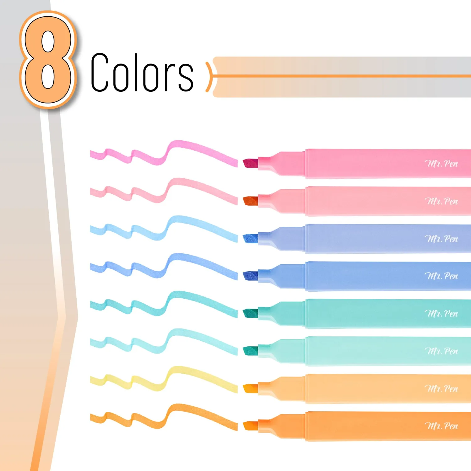 Mr. Pen Aesthetic Highlighters, 8 pcs, Chisel Tip, Assorted Colors, No Bleed Bible Highlighters