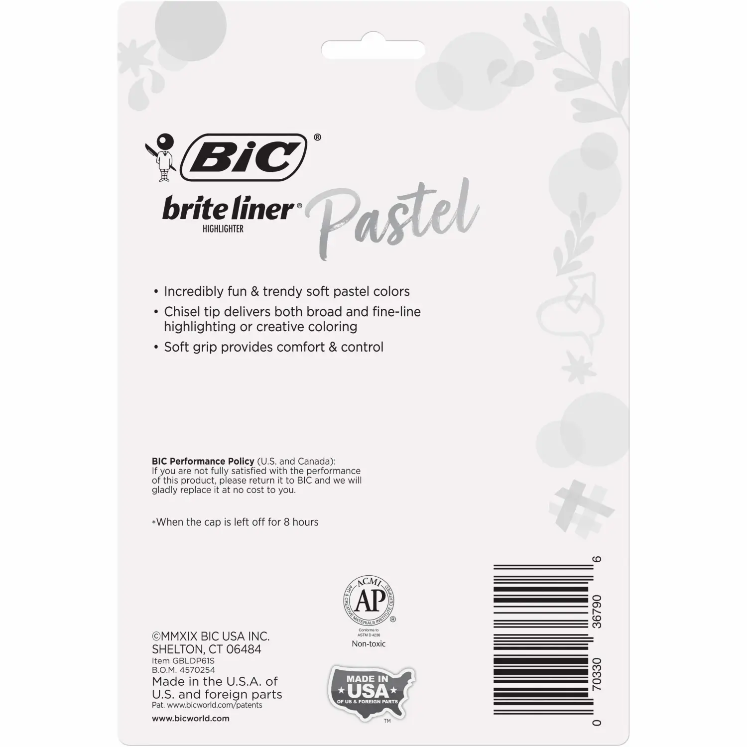 BIC Brite Liner Grip Pocket MINI Highlighter, Pastel Ink Colors, Chisel Tip, 6 Count (Pack of 1)