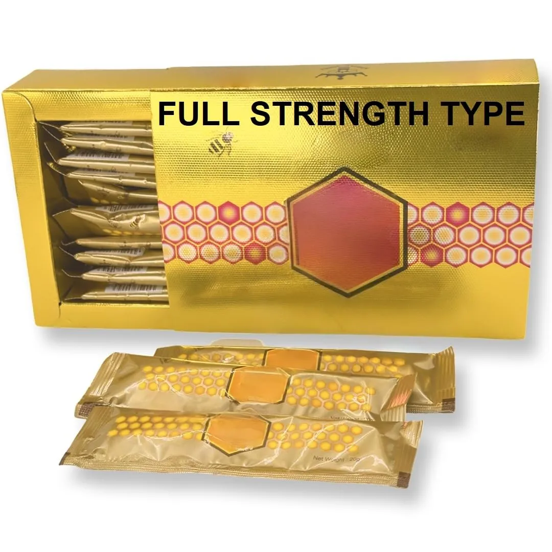Large 12 Pack of Original Extra Strong Full Strength Natural Honey Pack Enriched with Natural Jelly - Bee Pollen from Ginseng Blossoms & Herbs, Full 12ct Box of 20G Each Honey Sachets Pouches