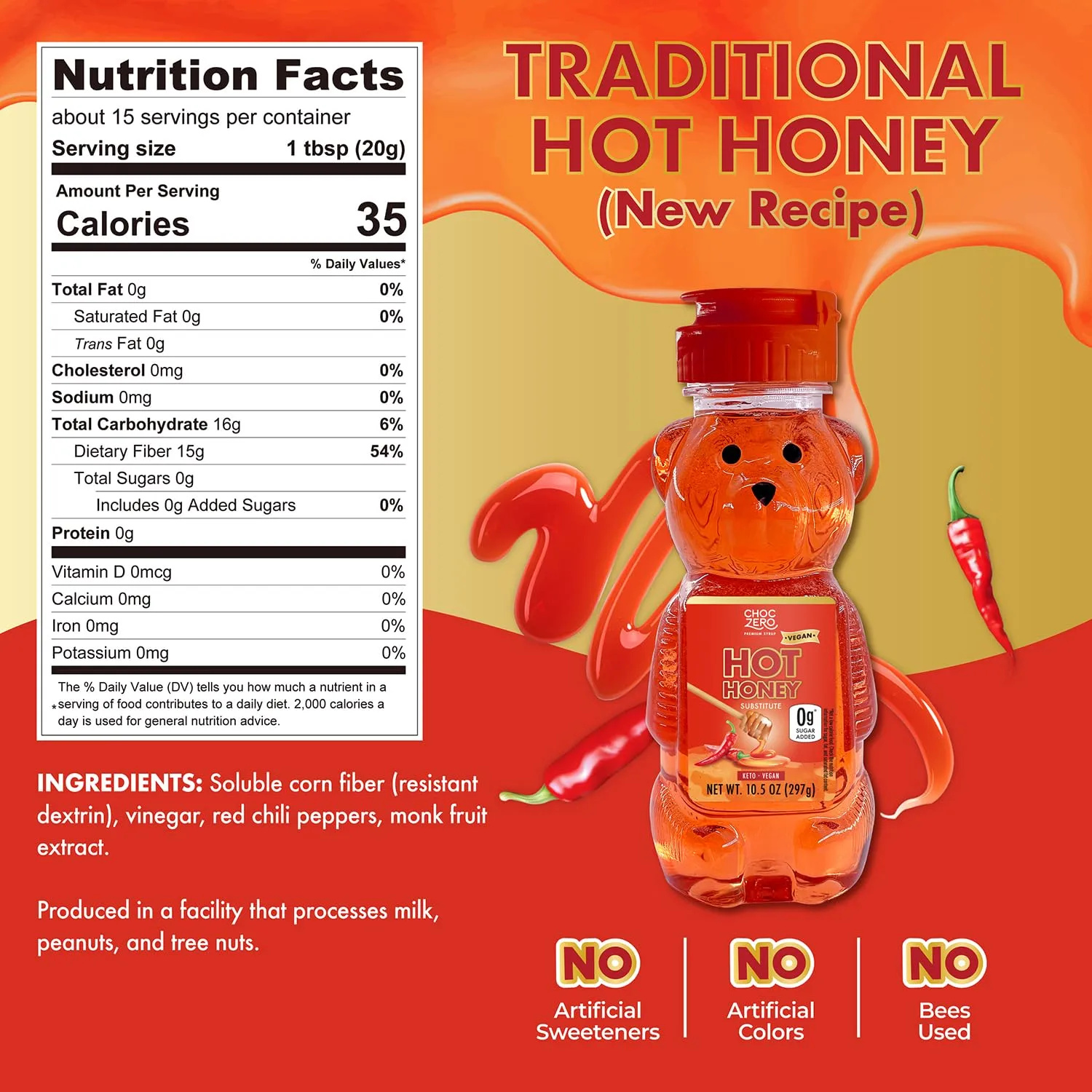 ChocZero Hot Honey, Sugar Free Spicy Honey, New Recipe, Keto, Vegan, All Natural, Infused with Red Chili Peppers, 10.5 Ounce (Pack of 1)