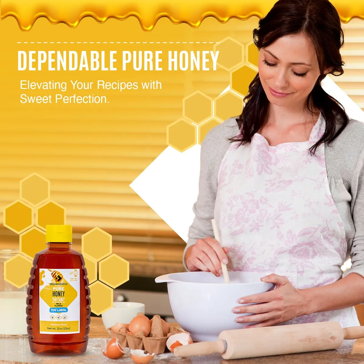 Dependable Food Raw Honey - 32 oz. Squeeze Bottle - 100% Pure, Raw, All Natural, Wildflower Honey - Hive to Bottle