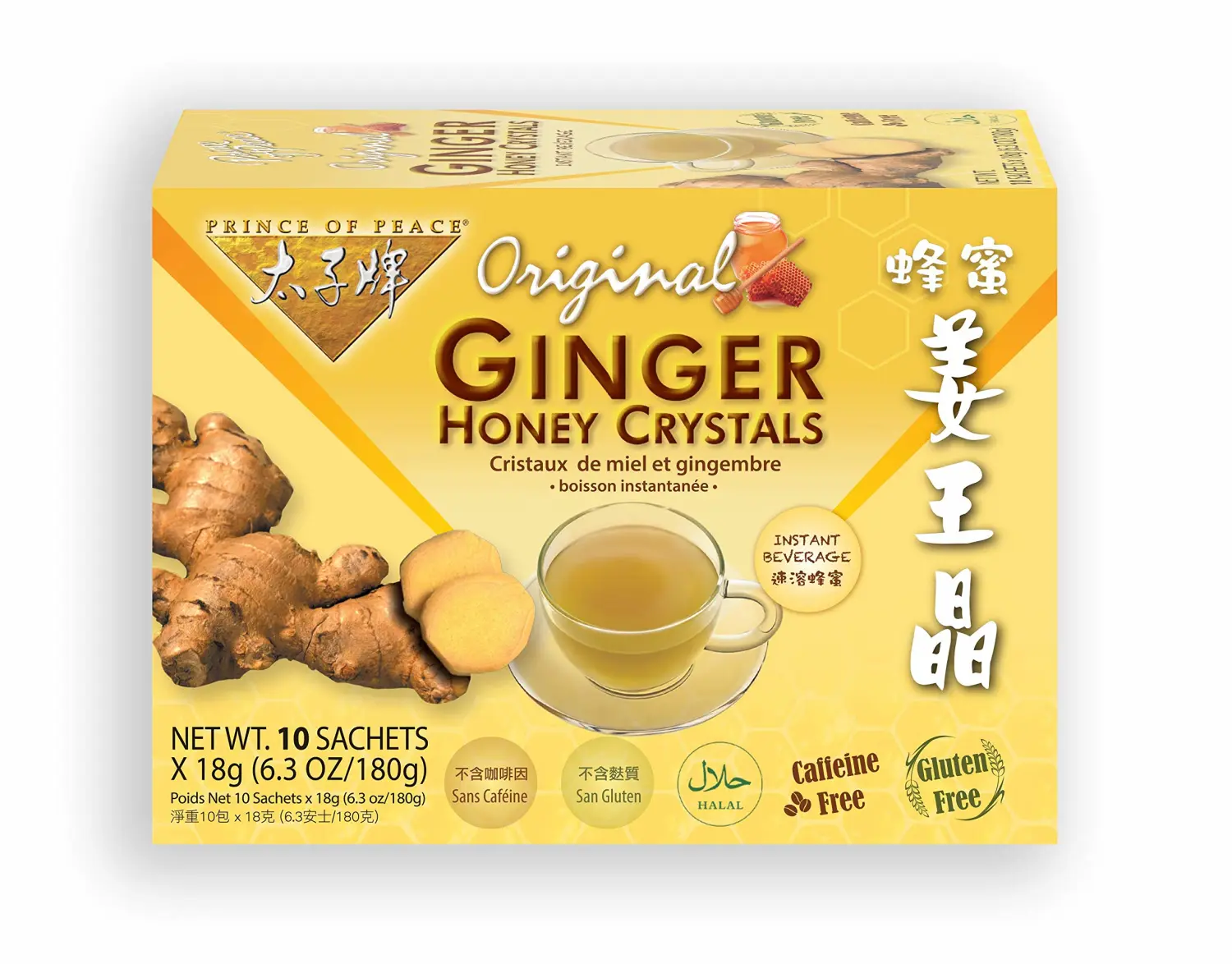 Prince of Peace Instant Ginger Honey Crystals, 10 Sachets – Instant Hot or Cold Beverage – Easy to Brew Ginger and Honey Crystals