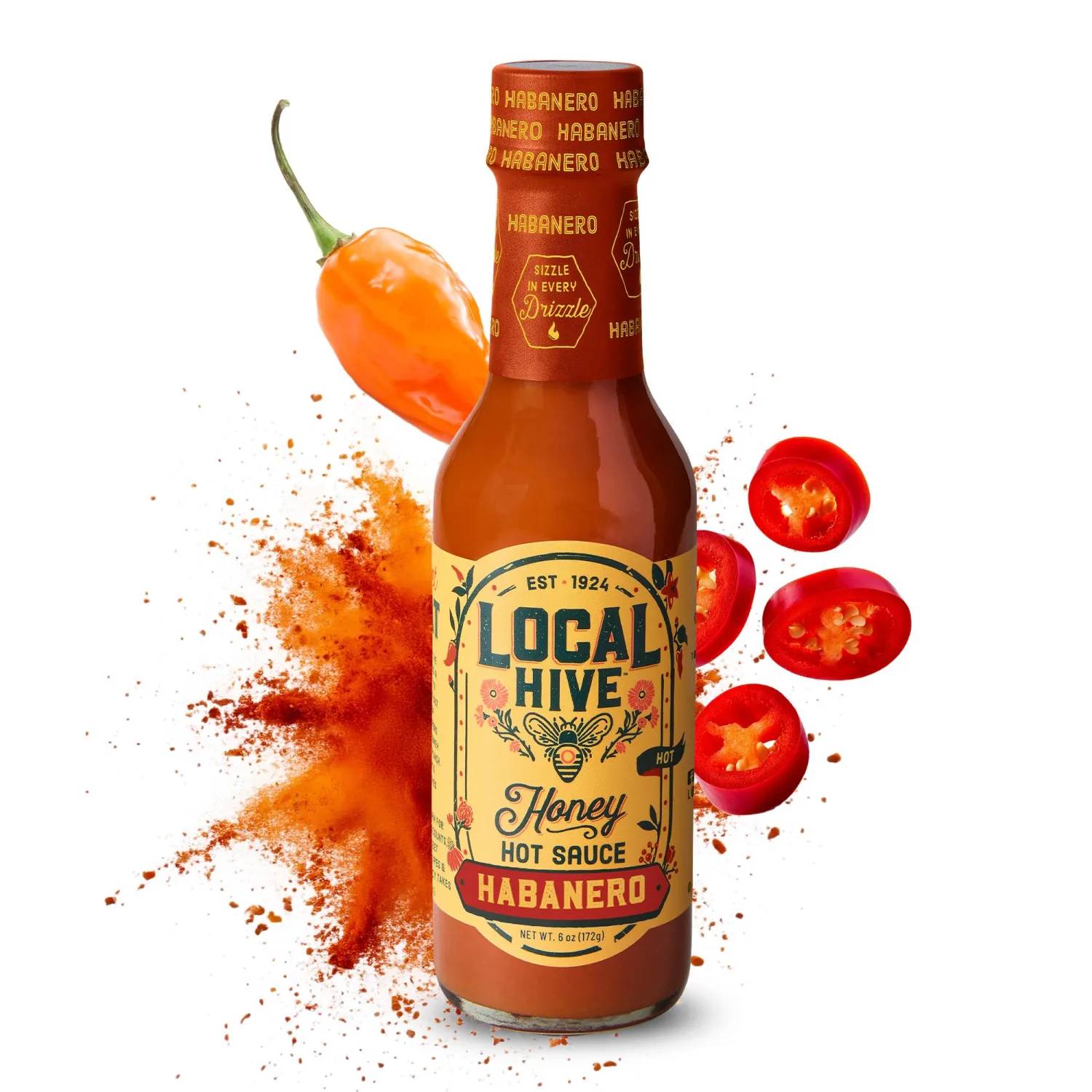 Local Hive Habanero Honey Hot Sauce – 6oz, Sweet & Spicy, Natural Raw Honey with Habanero Pepper for Dipping, Drizzling, Grilling, Tacos, BBQ, and Cooking