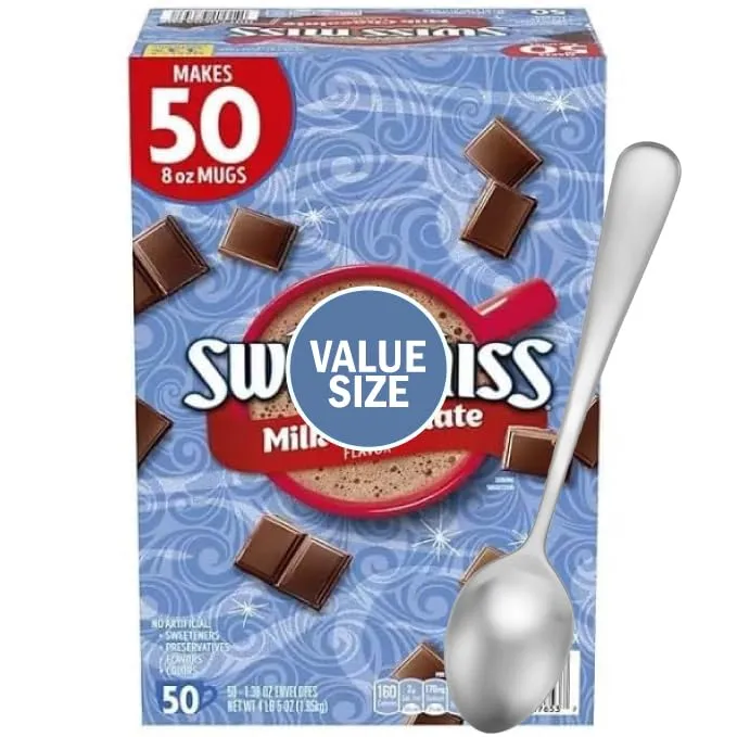 Hot Chocolate Mix – Milk Chocolate Hot Cocoa Packets, 50-Count, with Spoon for Perfect Mixing