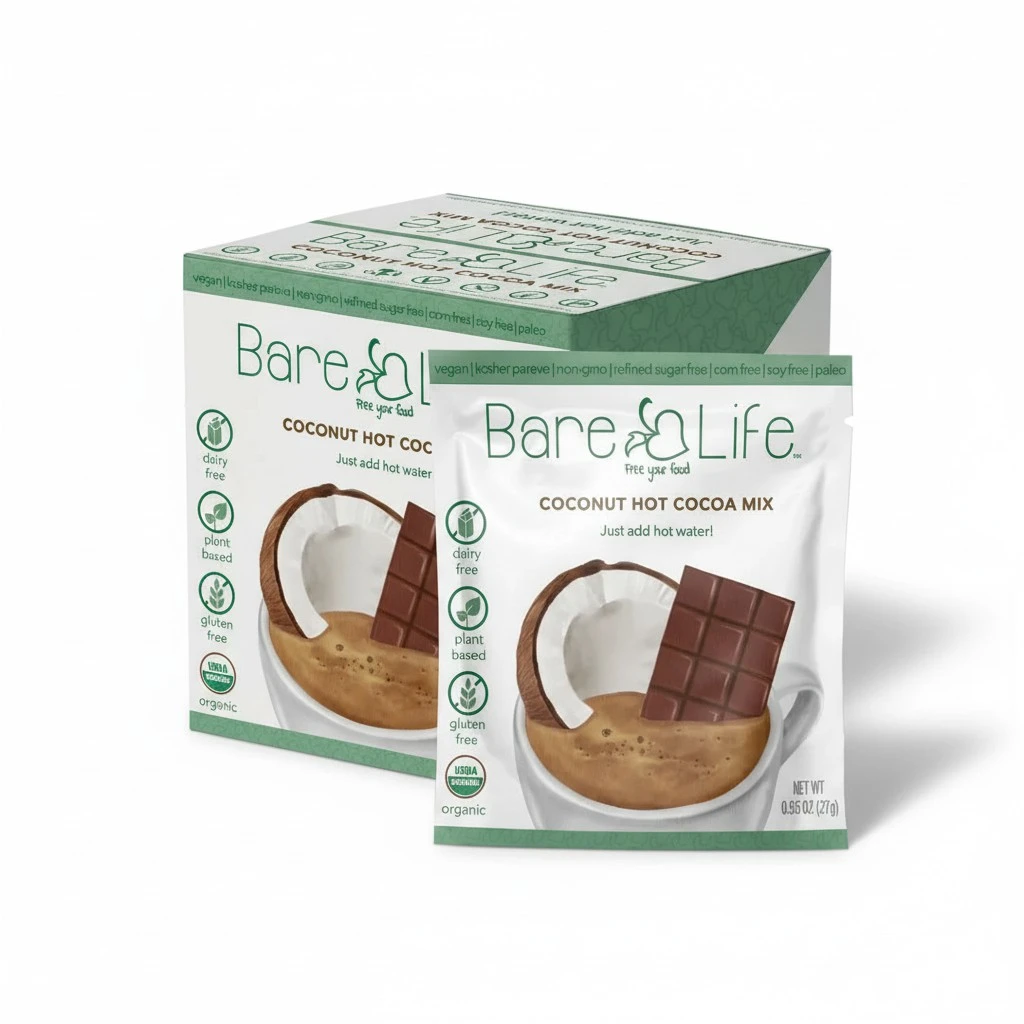 Bare Life: Dairy Free Coconut Hot Cocoa Mix | Single Serving 0.95 Oz (10 Pack) | Gluten Free, Vegan, Organic, Plant Based, Paleo, Soy Free, Corn Free, Lactose Free, Refined Sugar Free Hot Chocolate