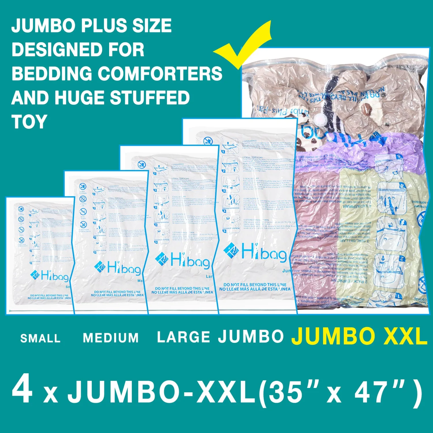 XXL Jumbo Size 47''X35'' Vacuum Storage Space Saver Bags Extra Large for Blanket, Bedding, Comforters (4 Pack)