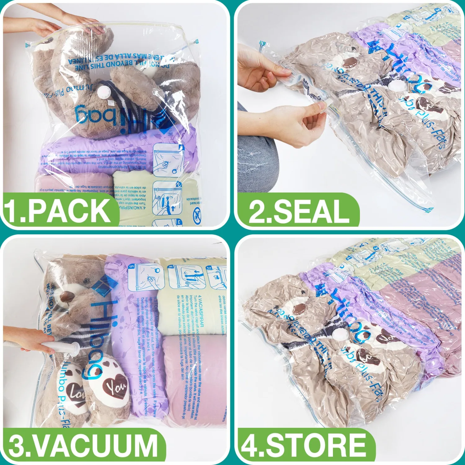 XXL Jumbo Size 47''X35'' Vacuum Storage Space Saver Bags Extra Large for Blanket, Bedding, Comforters (4 Pack)