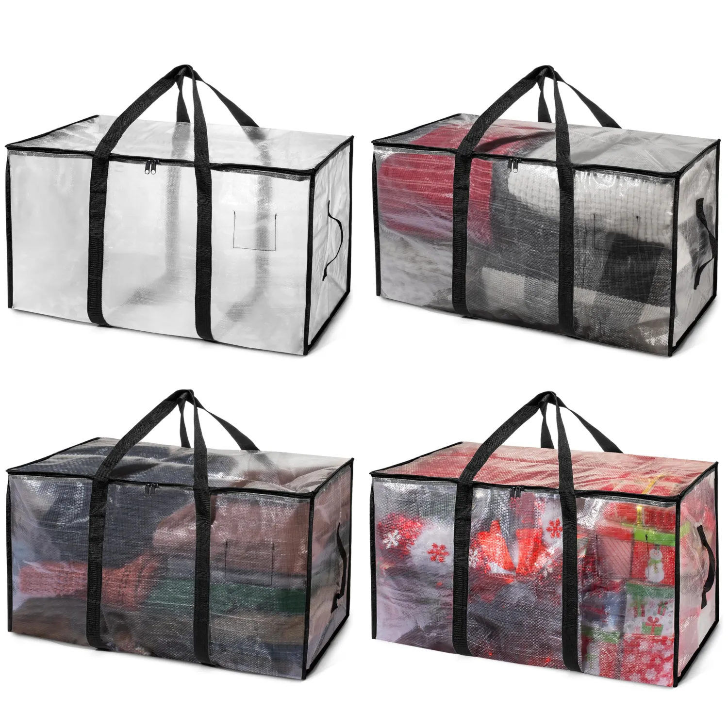 ClearSpace Heavy Duty Moving Bags or Storage Bags – Clear Storage Bins with Lids, Large Moving Boxes with Backpack Straps & Zippers – Packing Bags & Moving Supplies for College Dorm- 4 Pack