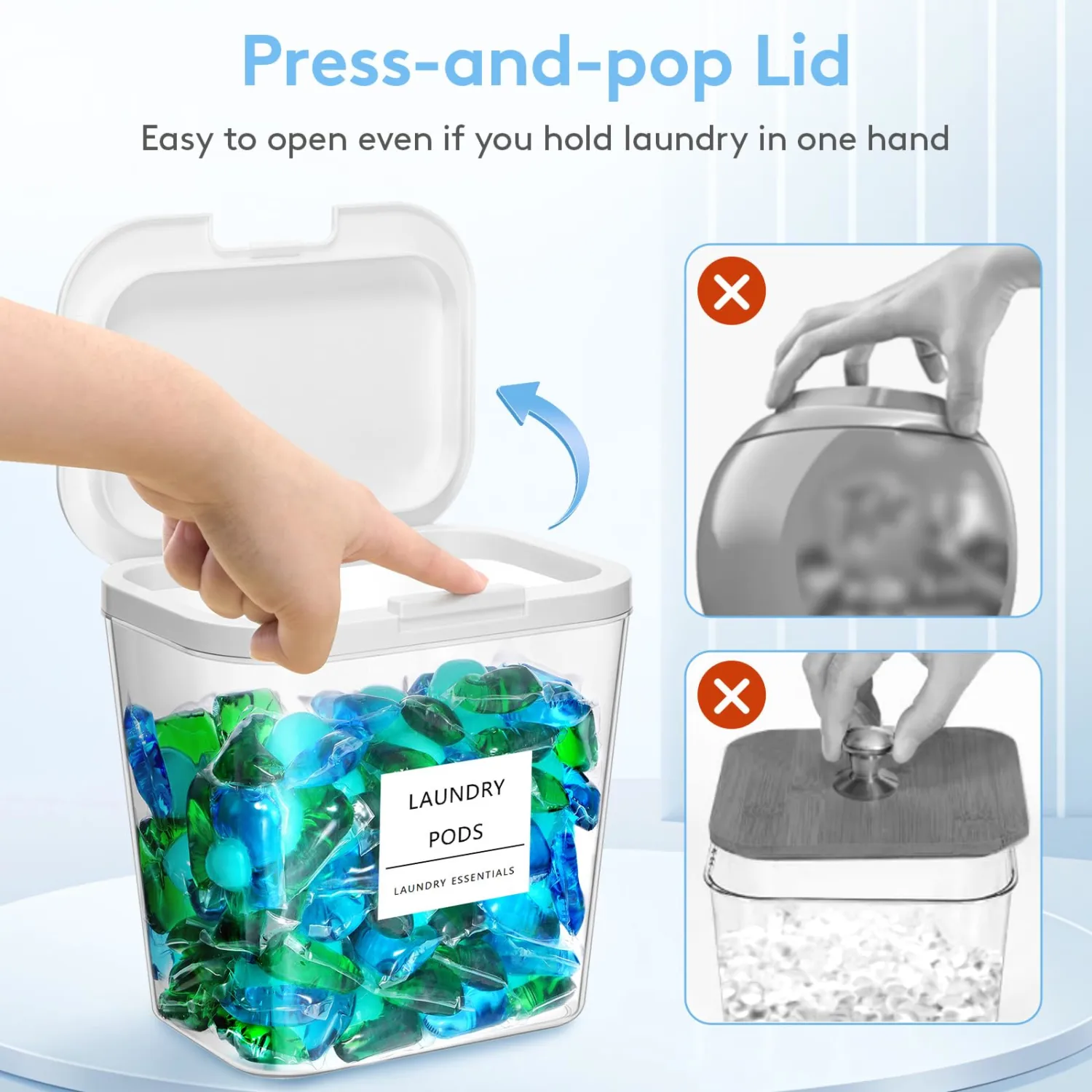 Lifewit 3 Pack 0.72 Gal Laundry Pods container & 0.5 Gal Dryer Sheets Holder Sets, Press-and-Pop Lids, Laundry Room Organization and Storage for Booster Beads with Labels and Measuring Scoops