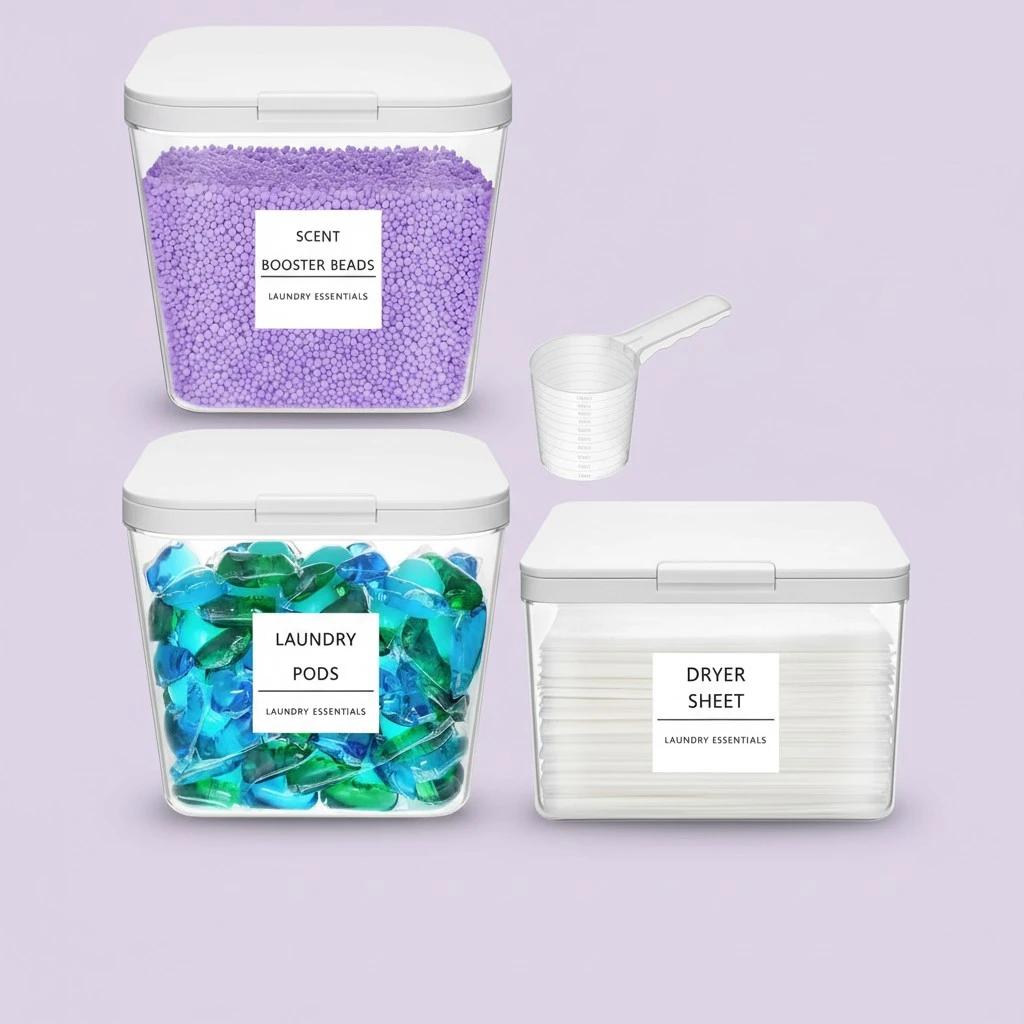 Lifewit 3 Pack 0.72 Gal Laundry Pods container & 0.5 Gal Dryer Sheets Holder Sets, Press-and-Pop Lids, Laundry Room Organization and Storage for Booster Beads with Labels and Measuring Scoops