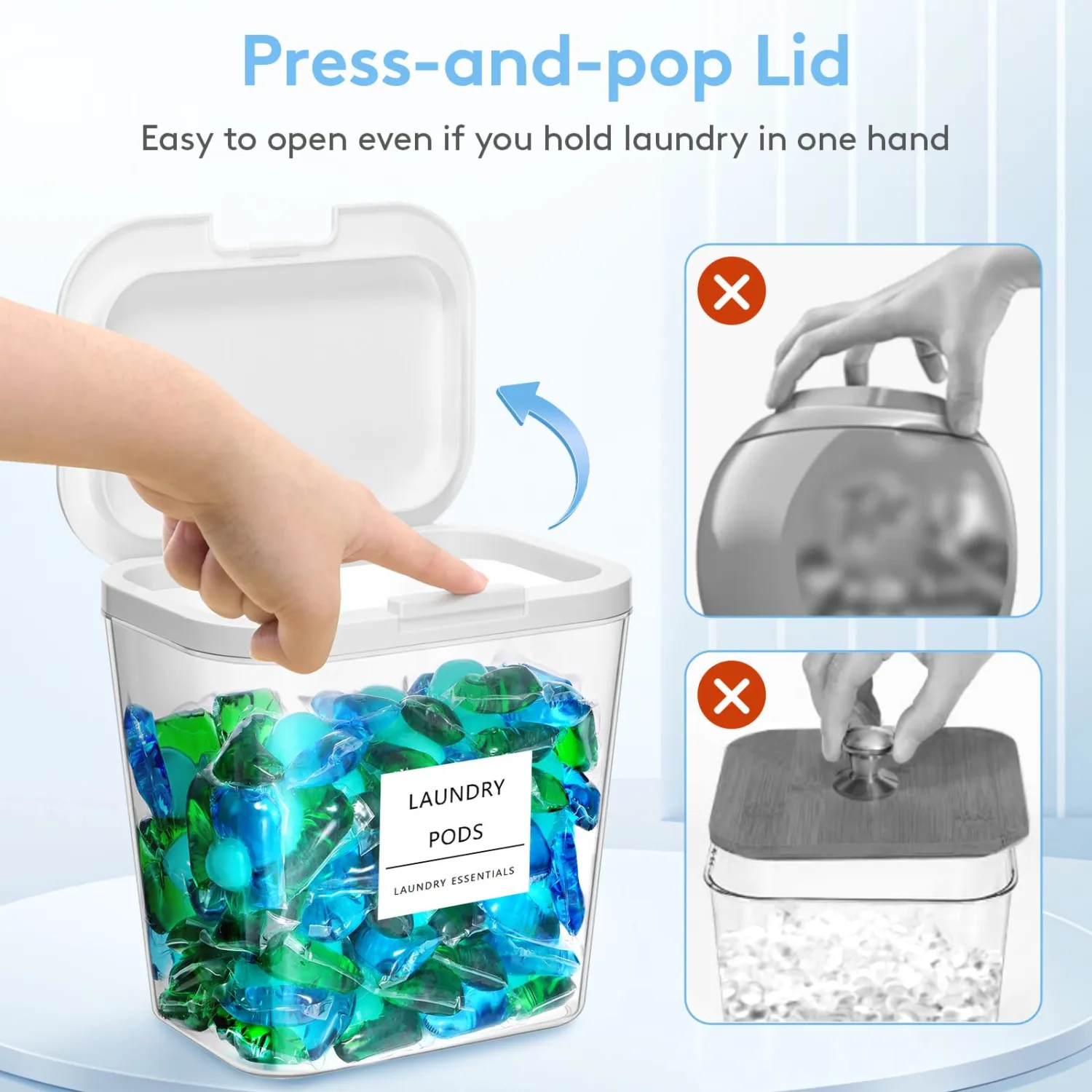 Lifewit 5 Pack 0.72 Gal Laundry Pods container & 0.5 Gal Dryer Sheets Holder Sets, Press-and-Pop Lids, Laundry Room Organization and Storage for Booster Beads with Labels and Measuring Scoops