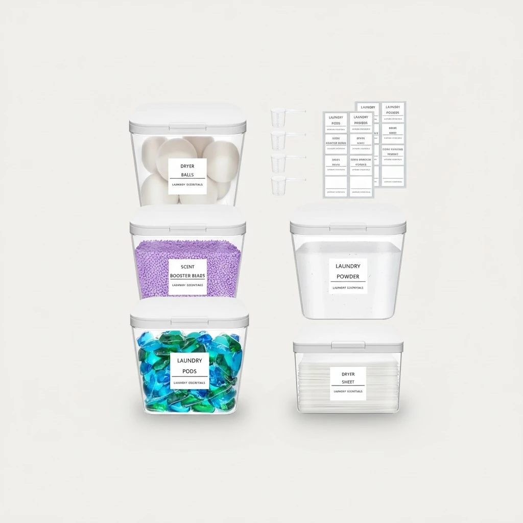 Lifewit 5 Pack 0.72 Gal Laundry Pods container & 0.5 Gal Dryer Sheets Holder Sets, Press-and-Pop Lids, Laundry Room Organization and Storage for Booster Beads with Labels and Measuring Scoops