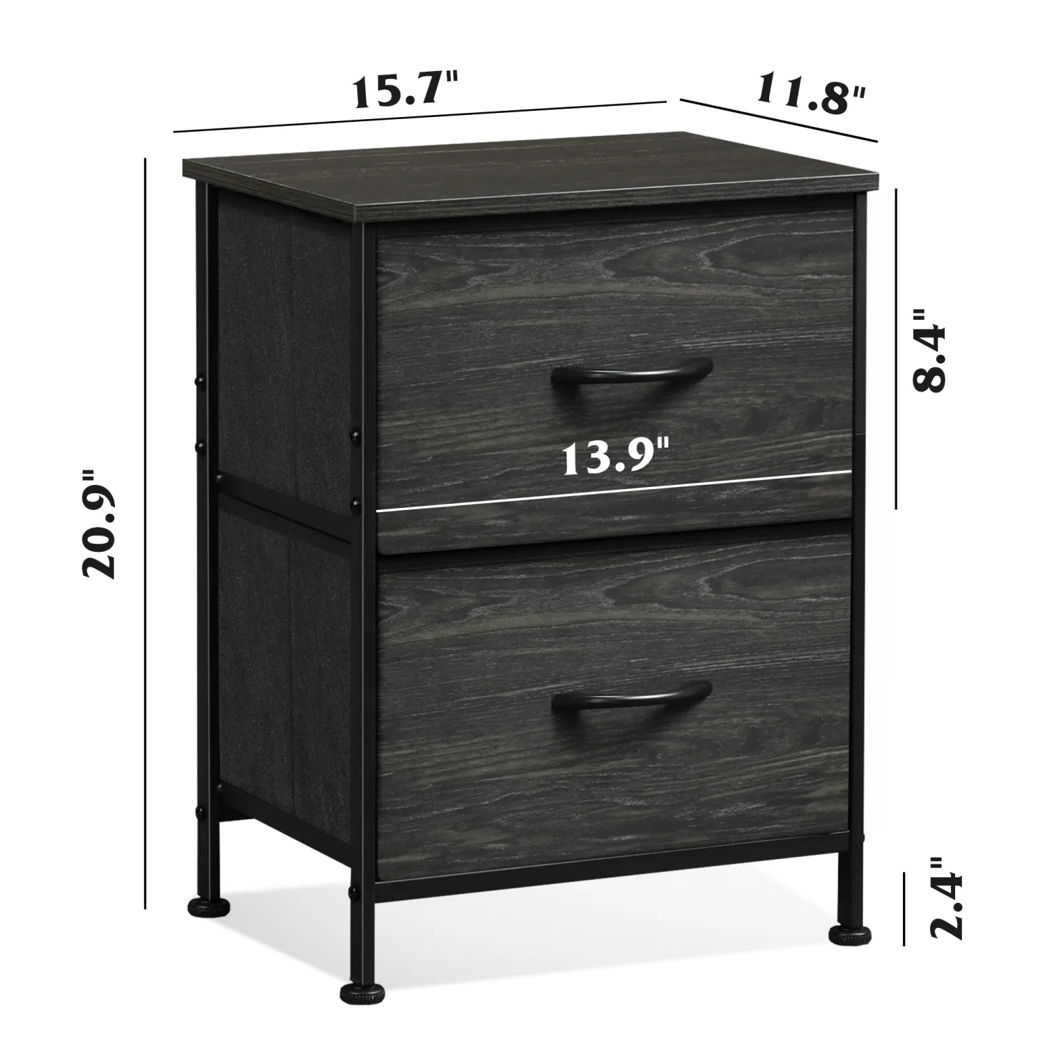 WLIVE Night Stand Set 2, Nightstand with 2 Fabric Drawers, Small Dresser for Bedroom, Bedside Table for Small Spaces, Dorm, Charcoal Black Wood Grain Print