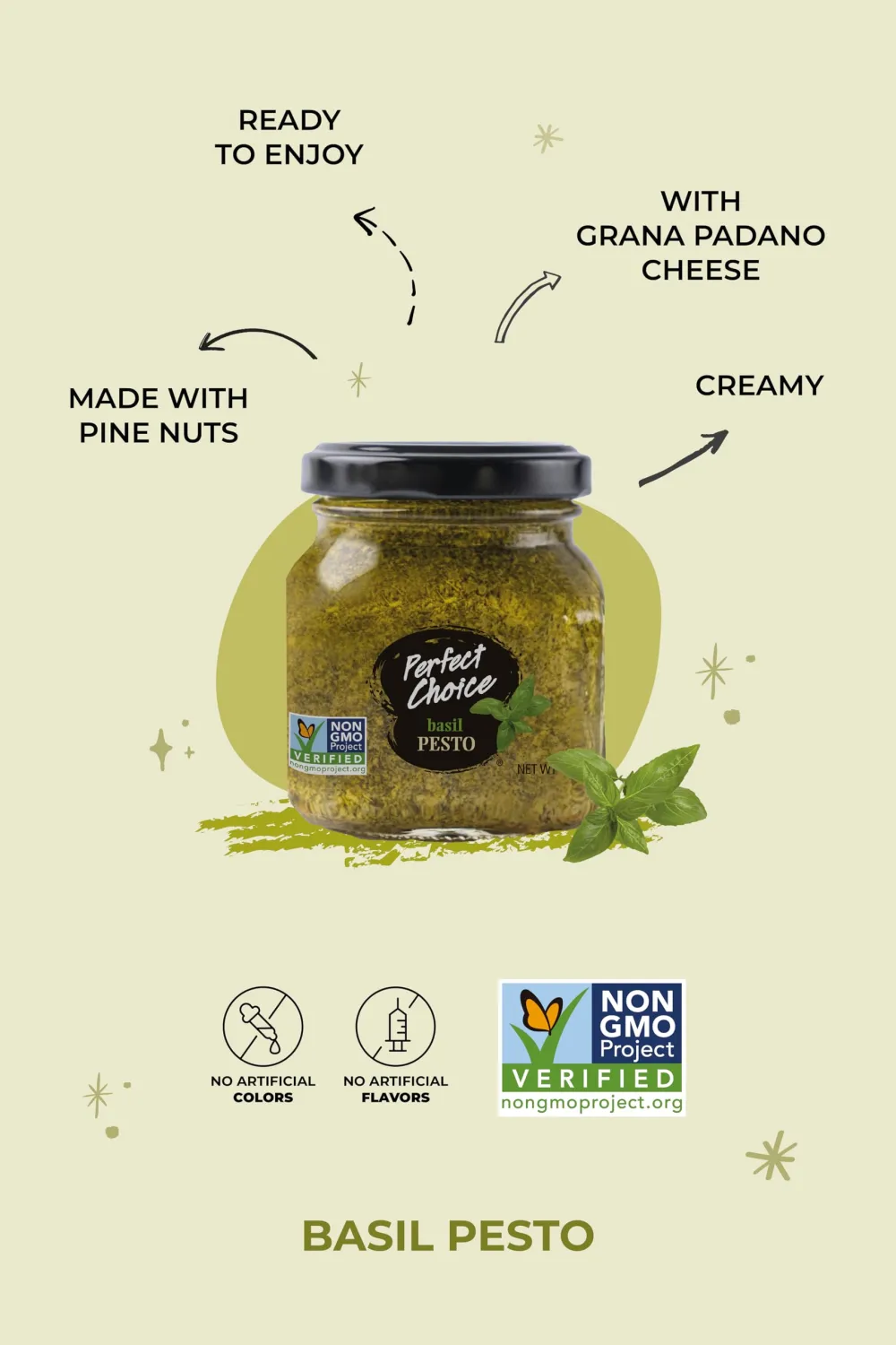 Perfect Choice Basil Pesto - Delicious Pasta Sauce, Pizza Sauce & More - 4.9 oz (Pack of 3)