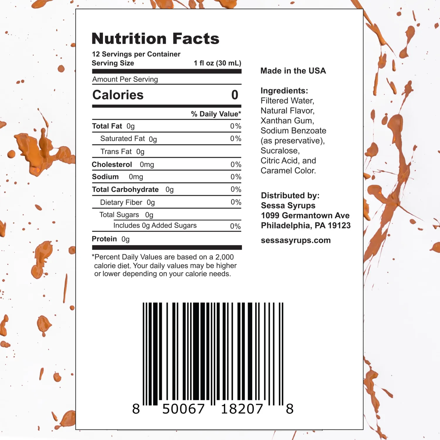 Sessa Syrups Sugar Free Salted Caramel Syrup (11.8 Fl Oz)