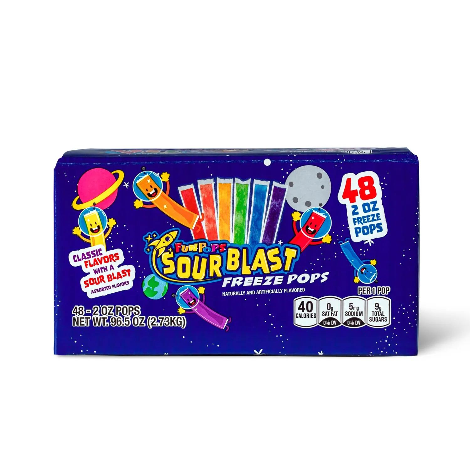FunPops Sour Blast Freeze Pops, Variety Pack, 2 oz, 48 Count Box