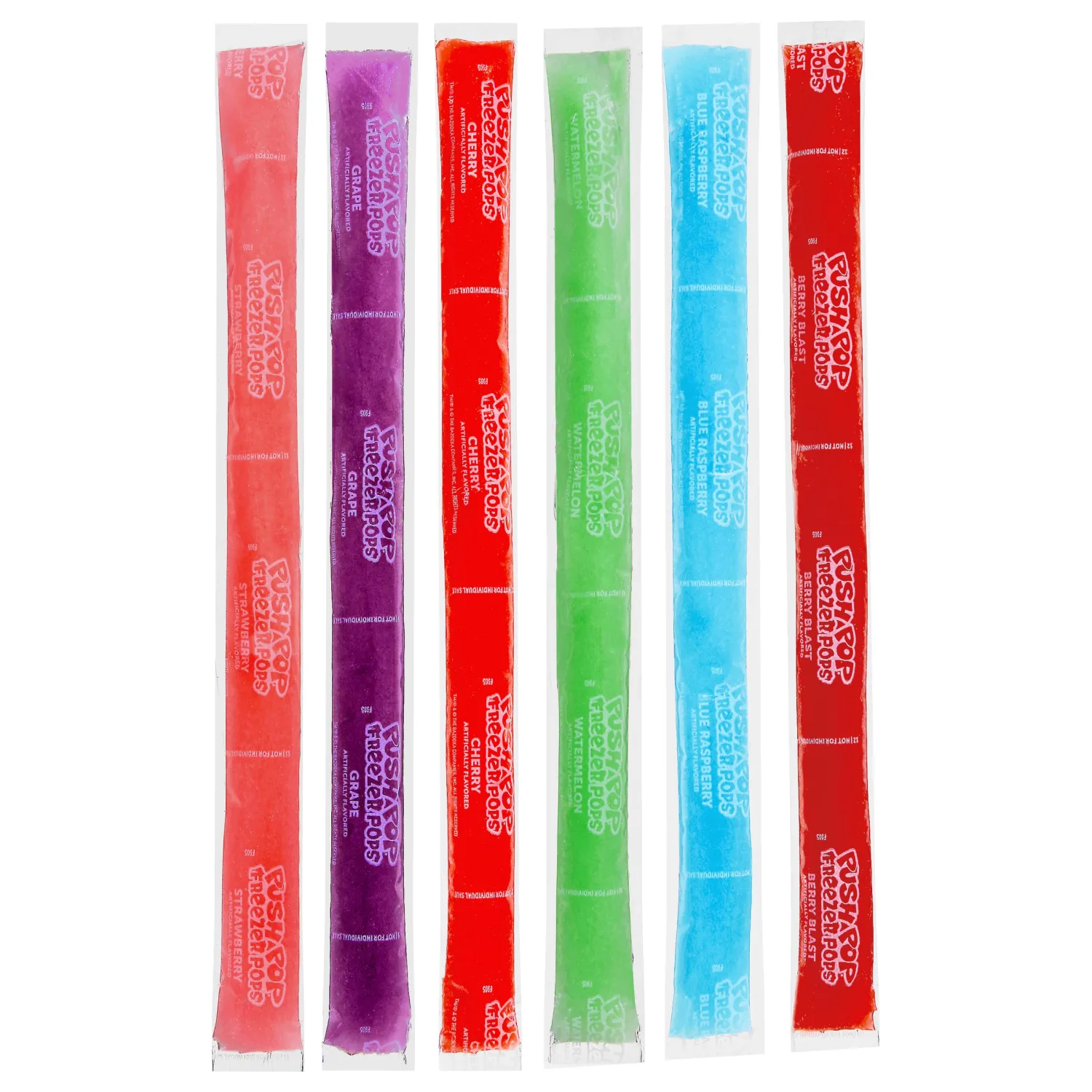 Push Pop Freezer Pops - Ice Popsicles Individually Wrapped Variety Pack - 6 Classic Fruity Flavors - Fun Colored Ice Pops for Party Favors, Bulk Snacks for Kids & Frozen Treat for Parties, (48 Count)