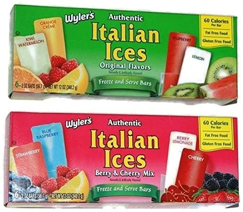 Wyler's Authentic Italian Ices Combo, Berry & Cherry Mix and Original Flavors, Raspberry,Orange,Watermelon,Lemon,Cherry,Strawberry Flavors Net Wt. 24 oz, Tub