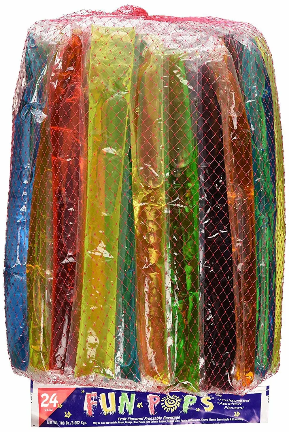 Fun Pops Fruit Flavored Freezable Ice Pops, 2.5oz, 24 Count (1 Pack)