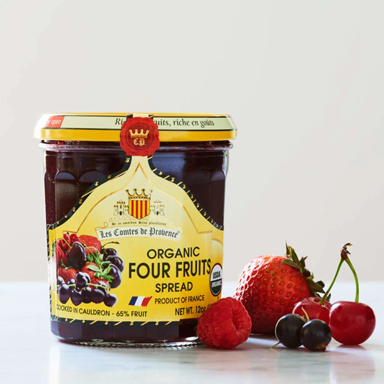 Four Red Fruits Jam Spread USDA Сurrant Strawberry Cherry Raspberry Organic Preserve – 12 oz / 340 g – Made in France Traditional Jam Non GMO Gluten Free
