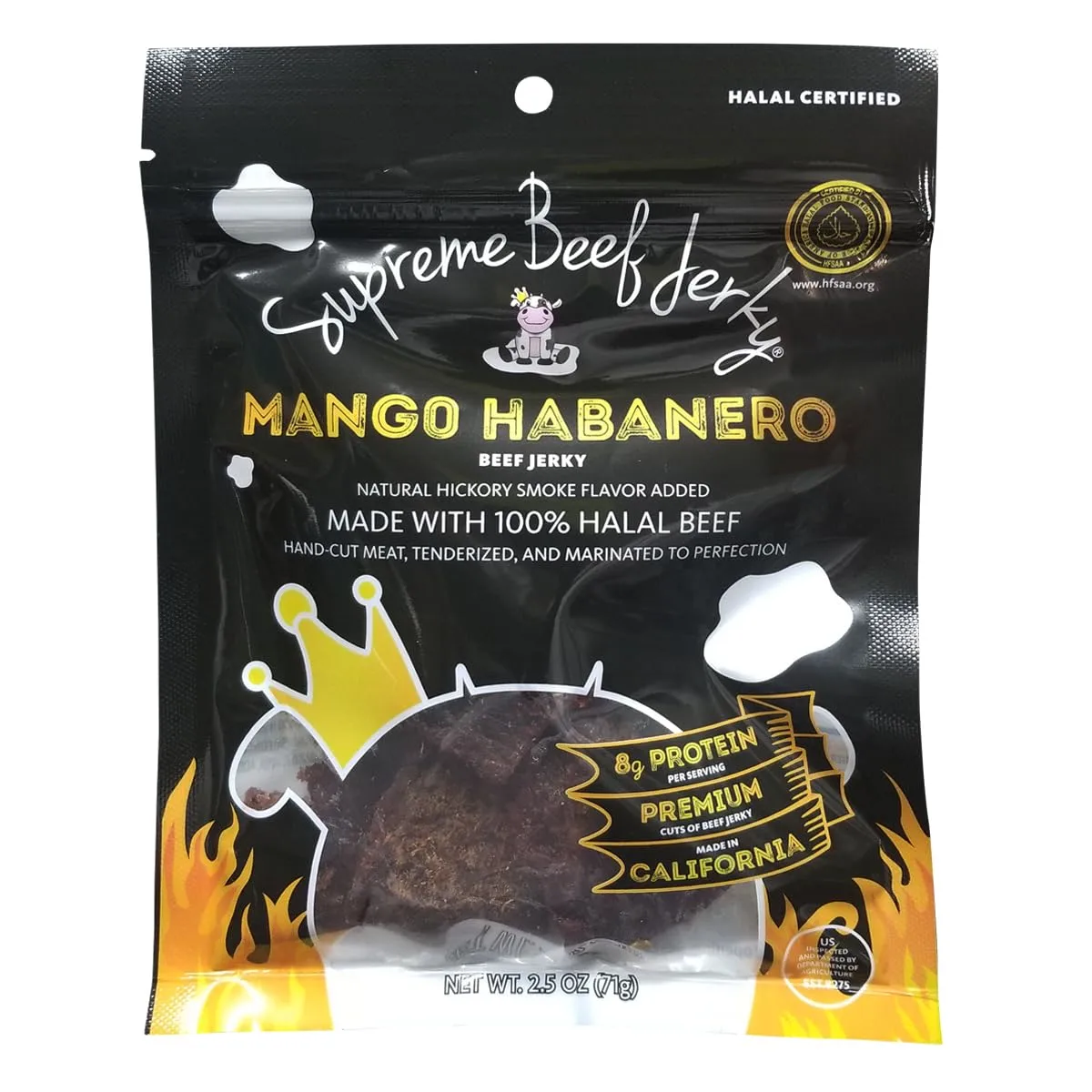 Supreme Beef Jerky, Halal Beef Jerky, Zabiha Halal Certified Beef, Handcrafted Gourmet Meat Snacks, 2.5 oz Mango Habanero, 2.5 Ounce, Pack of 1