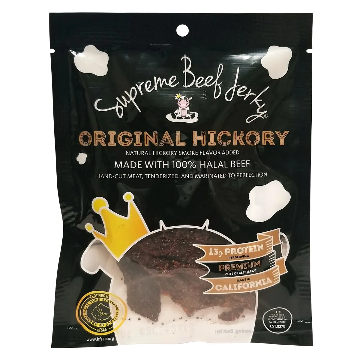 Supreme Beef Jerky, Halal Beef Jerky, Zabiha Halal Certified Beef, Zero Sugar, Handcrafted Gourmet Meat Snacks, 2.5 oz Original Hickory, 2.5 Ounce, Pack of 1